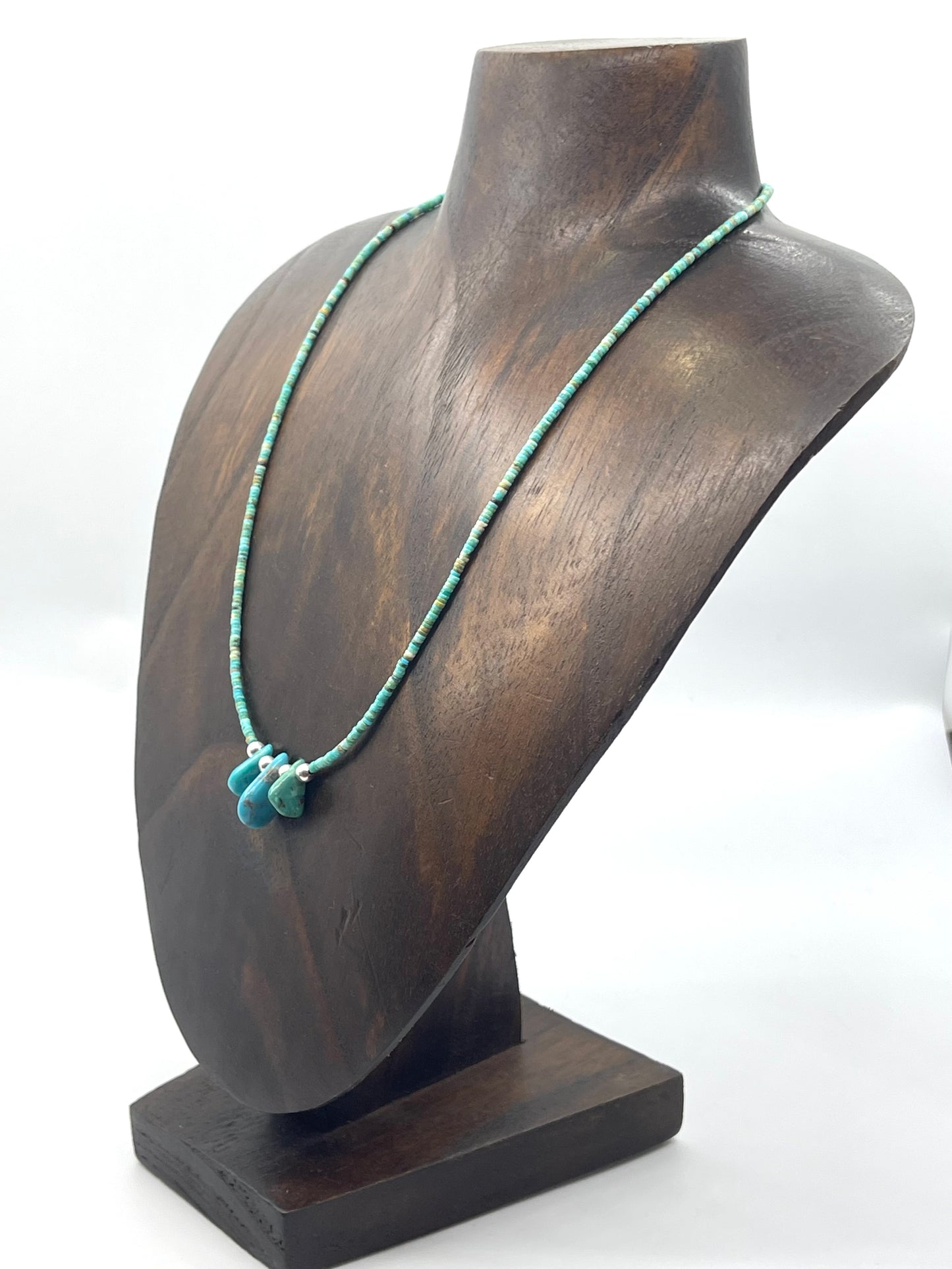 17.5" Tiny Turquosie Heishi Bead Necklace with Teardrop Slabs