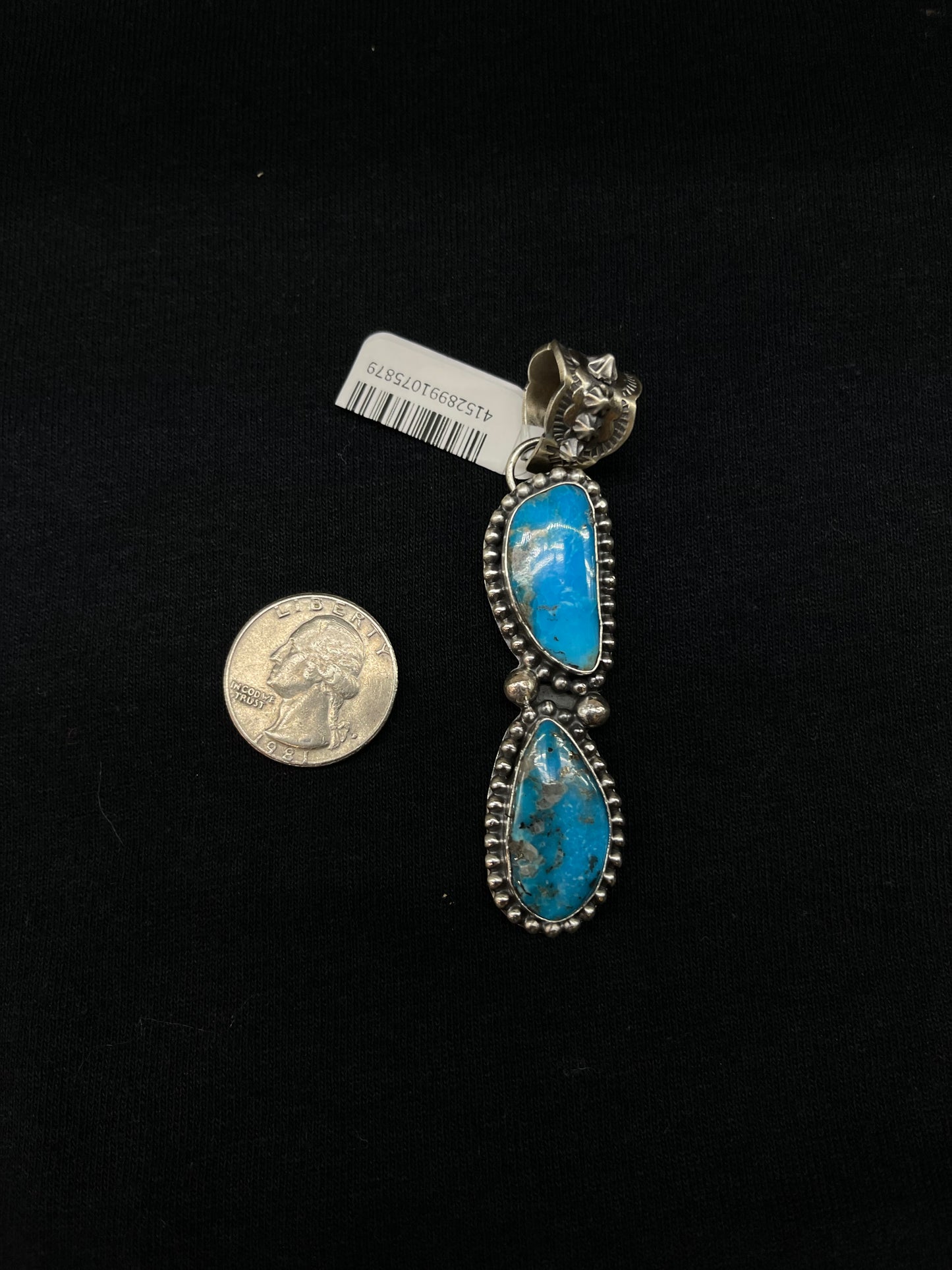 2 Stone Kingman Turquoise Pendant with a 1omm Bale by Terrell Nez, Navajo
