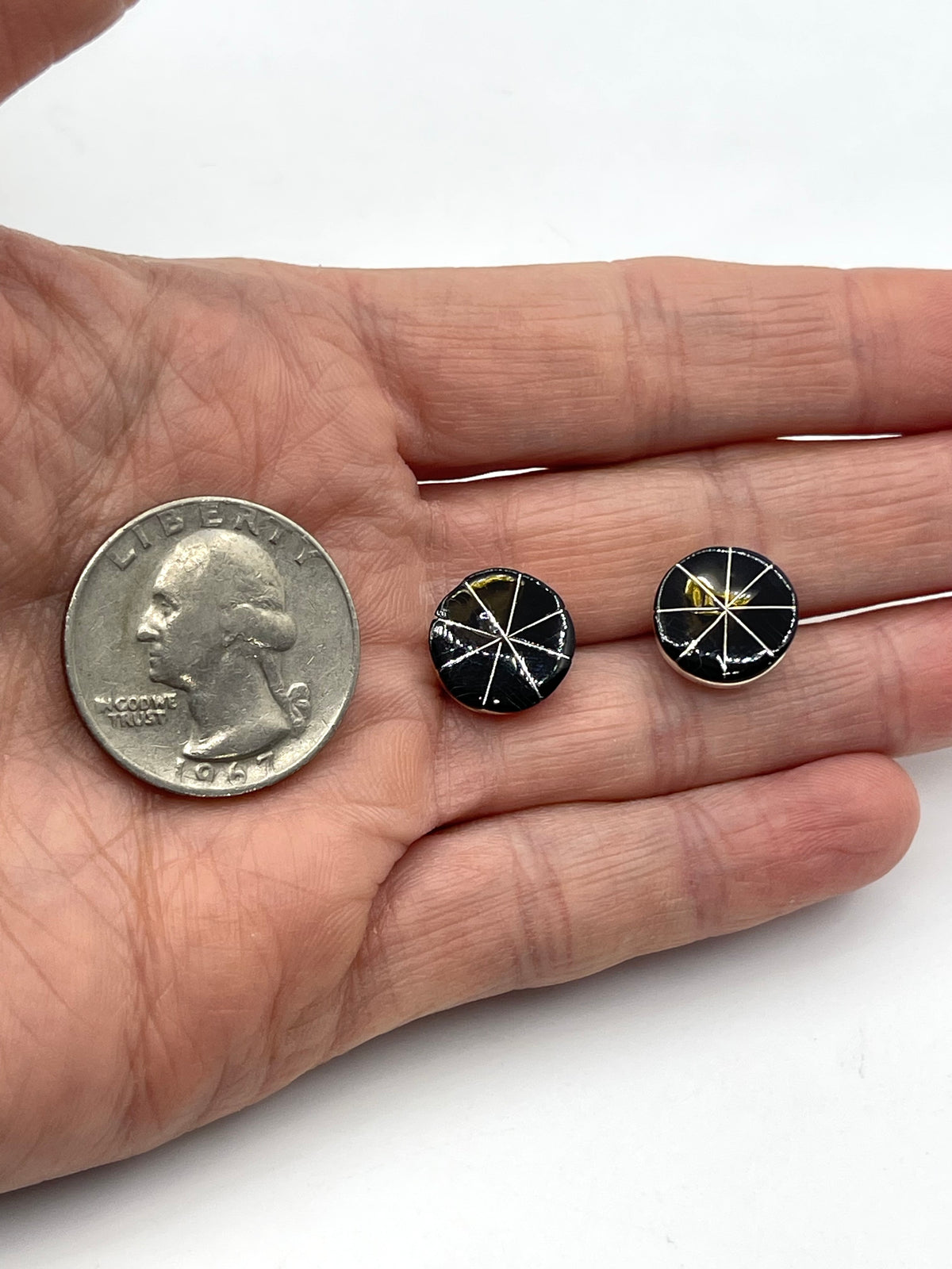 LOT 67 D 7/26 Black Onyx Inlay Earrings Center by Johnson Laweka, Zuni