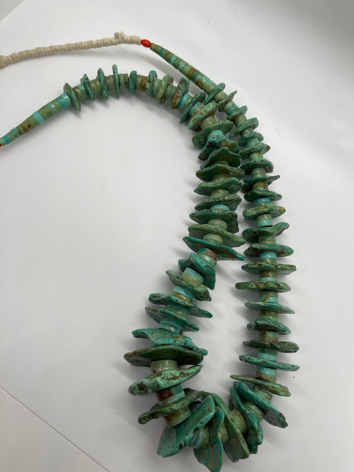 35" Hand Cut Old Turquoise Necklace by Jolene Bird, Santo Domingo