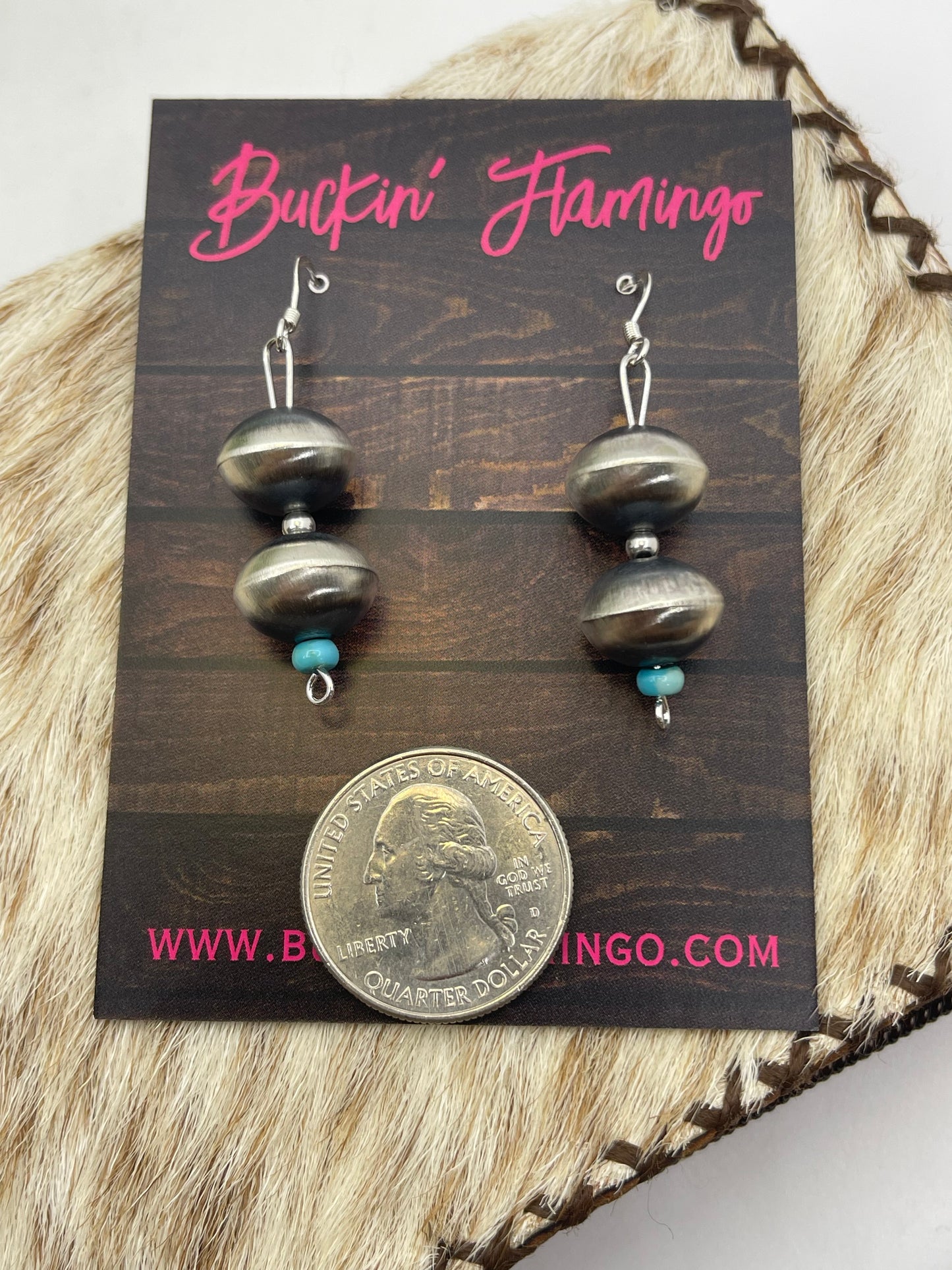 32" 13mm Handmade Navajo Pearls & Dangle Earring Set by Sharon Cooley,l Navajo