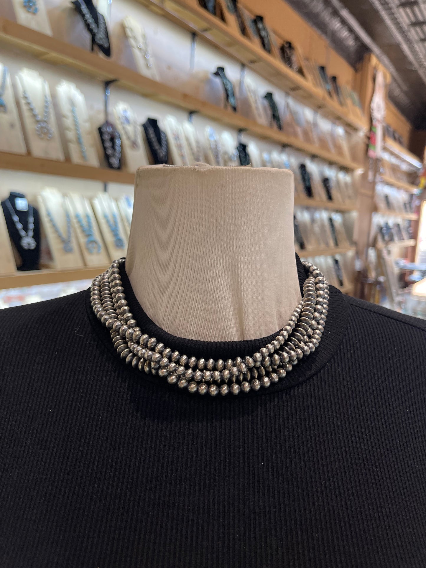 18” 4 Strand 5mm-7mm Handmade Navajo Pearls by Rena Begay, Navajo