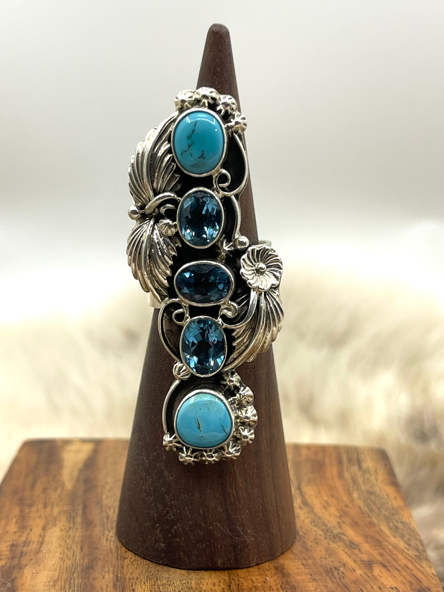 7.0 Blue Topaz and Turquoise Ring