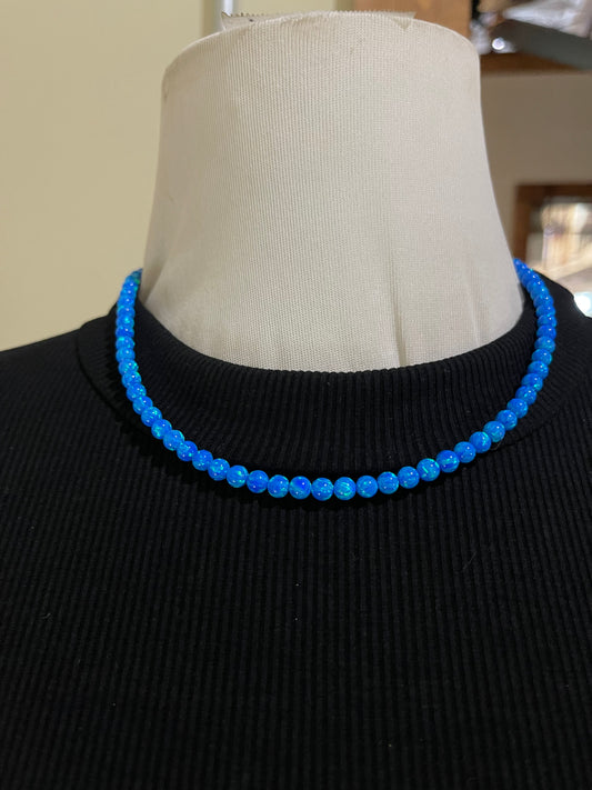 17" 5mm Natural Blue Opal and 14k Gold Necklace