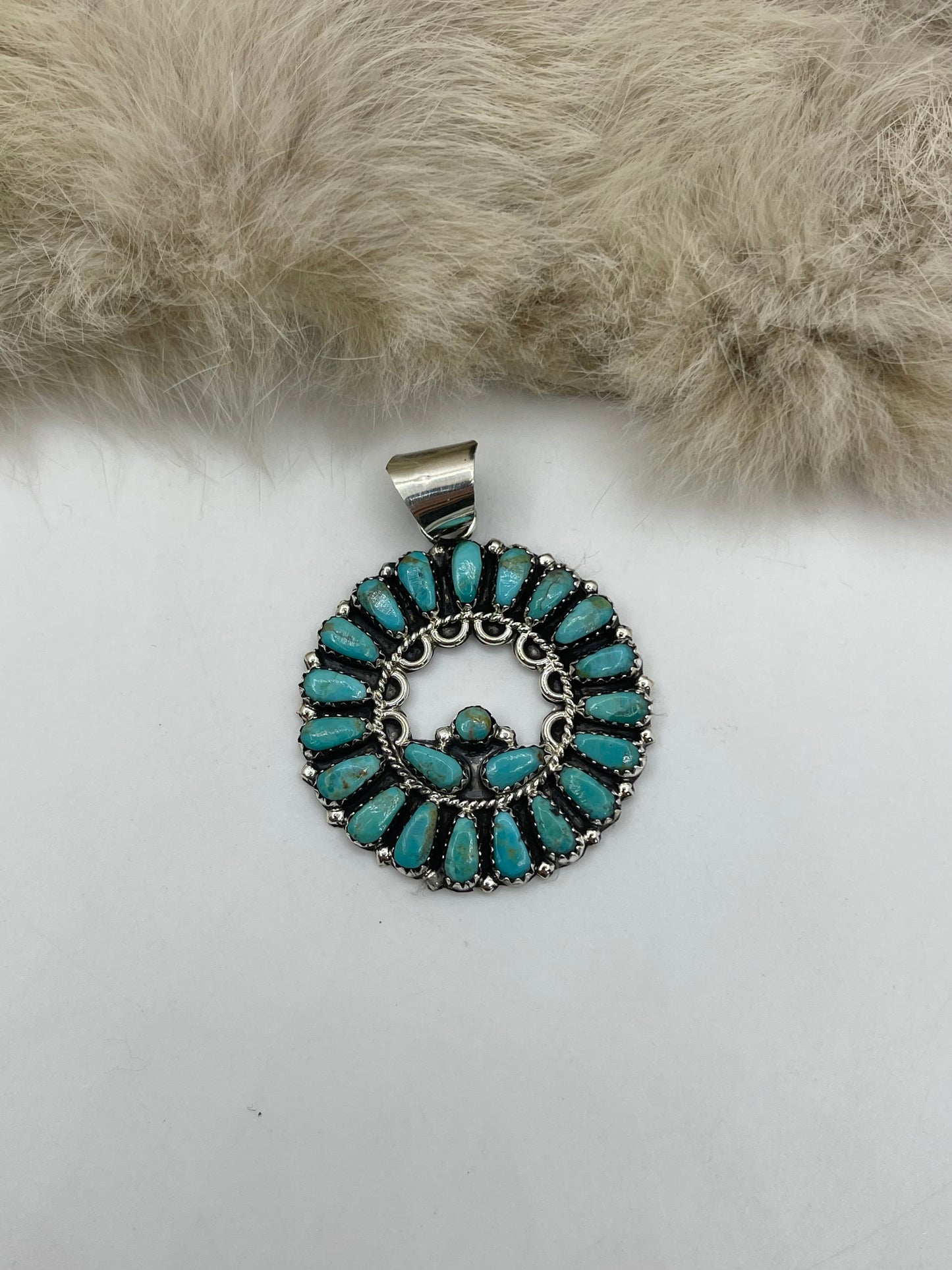 LOT 76 8/23 8.8mm Bail Turquoise Cluster Pendant by Zeita Begay, Navajo