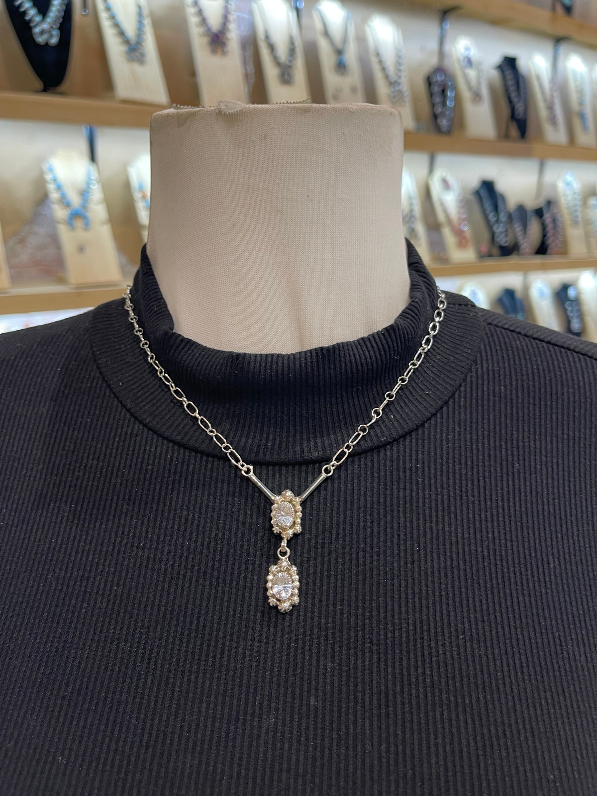 18" 2 Stone Smoky Quartz Drop Necklace by Sadie Jim, Navajo