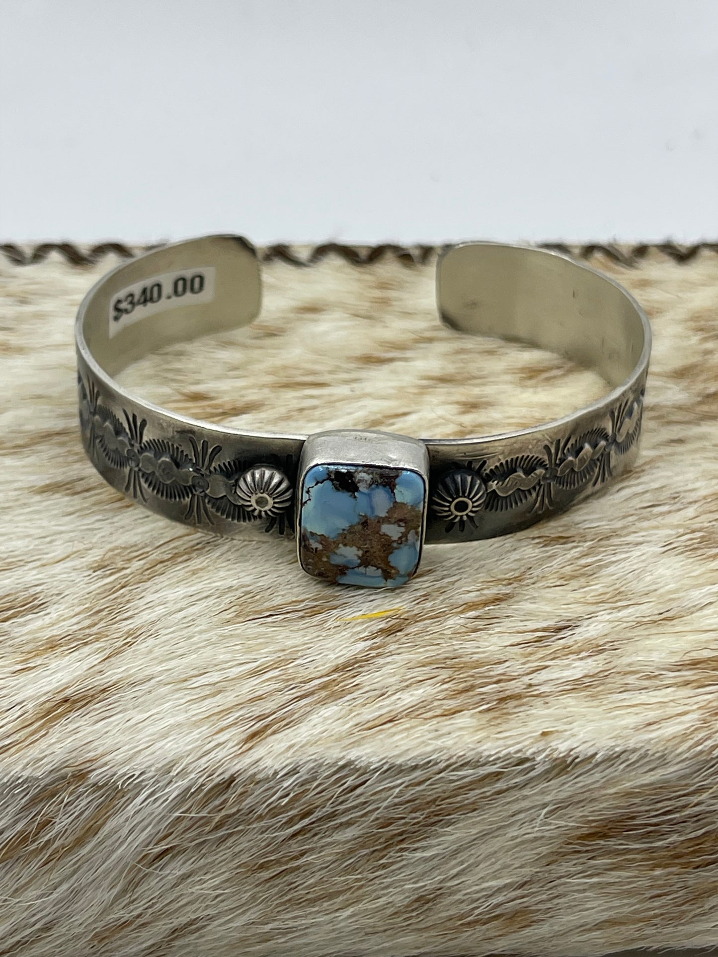 6”-8” Golden Hills Turquoise Stamped Cuff by Jeff Largo, Navajo