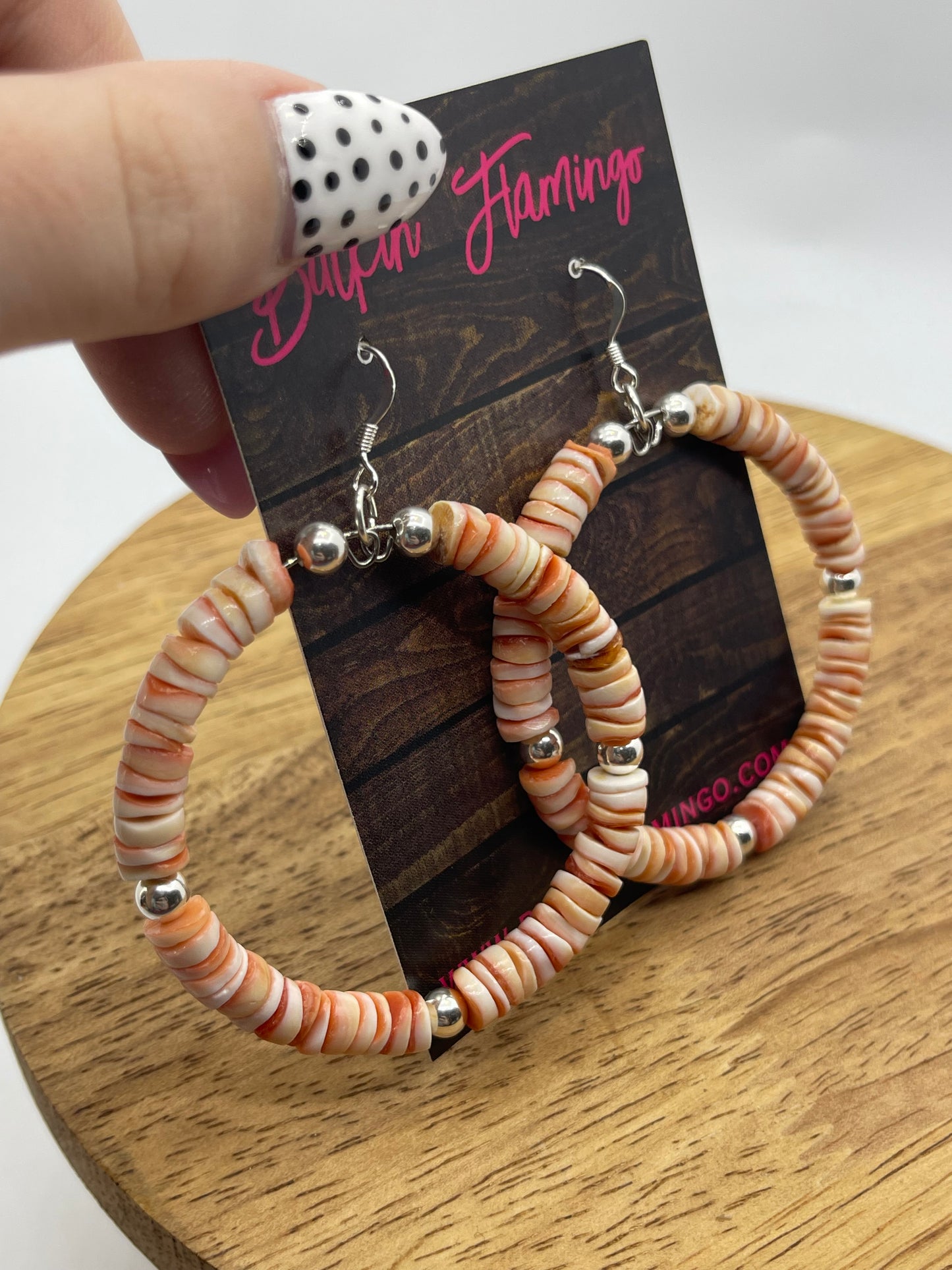 Pink Conch Shell and Silver Pearls Dangle Hoop Earrings, Santo Domingo