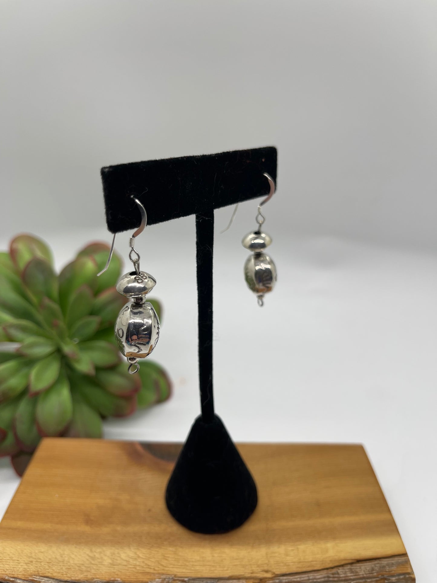 Handmade Navajo Pearl Canteen Bead Dangle Earrings by Sophia Becenti, Navajo