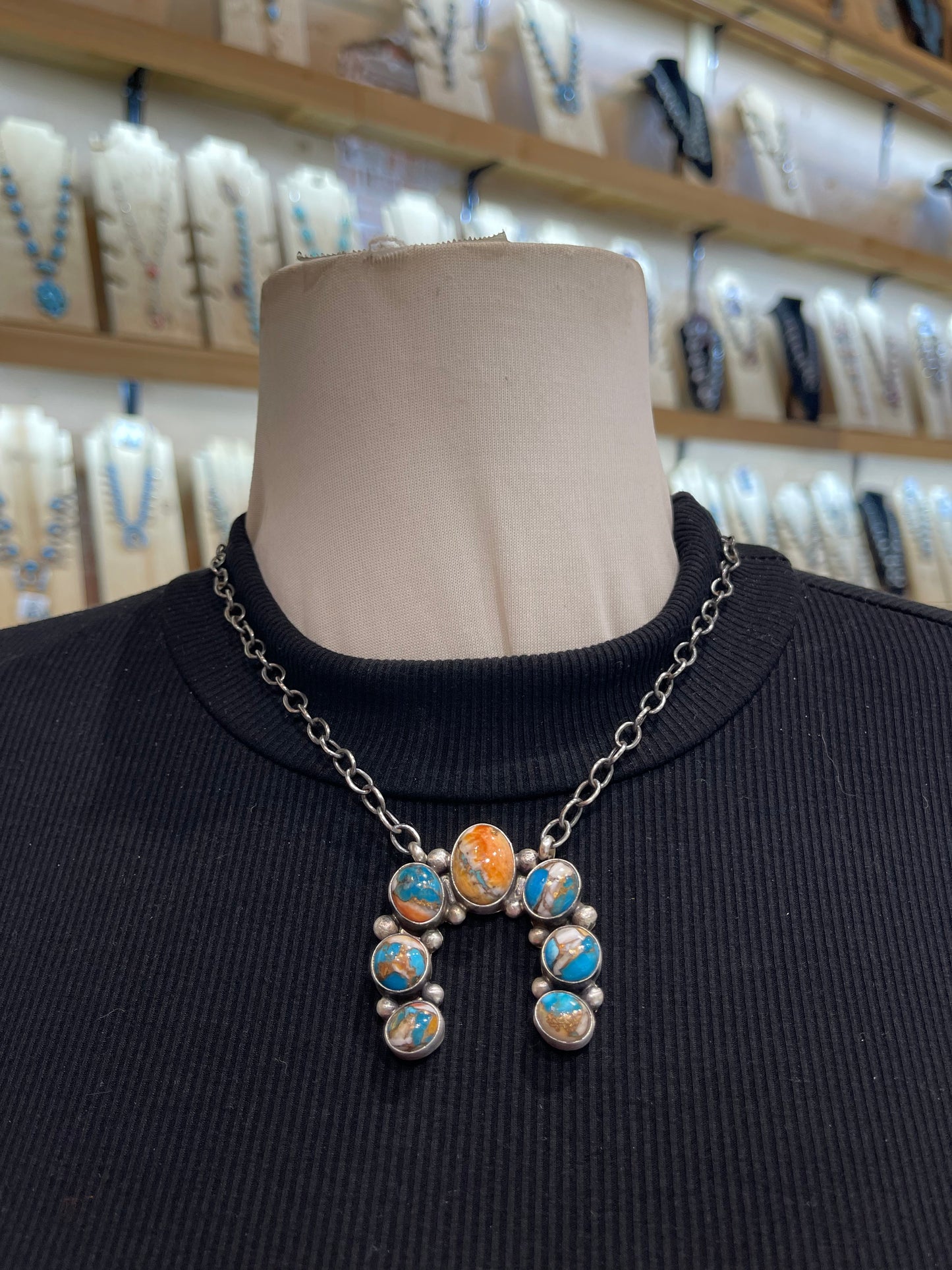 16" Orange Crush Naja Necklace by Augustine Largo, Navajo