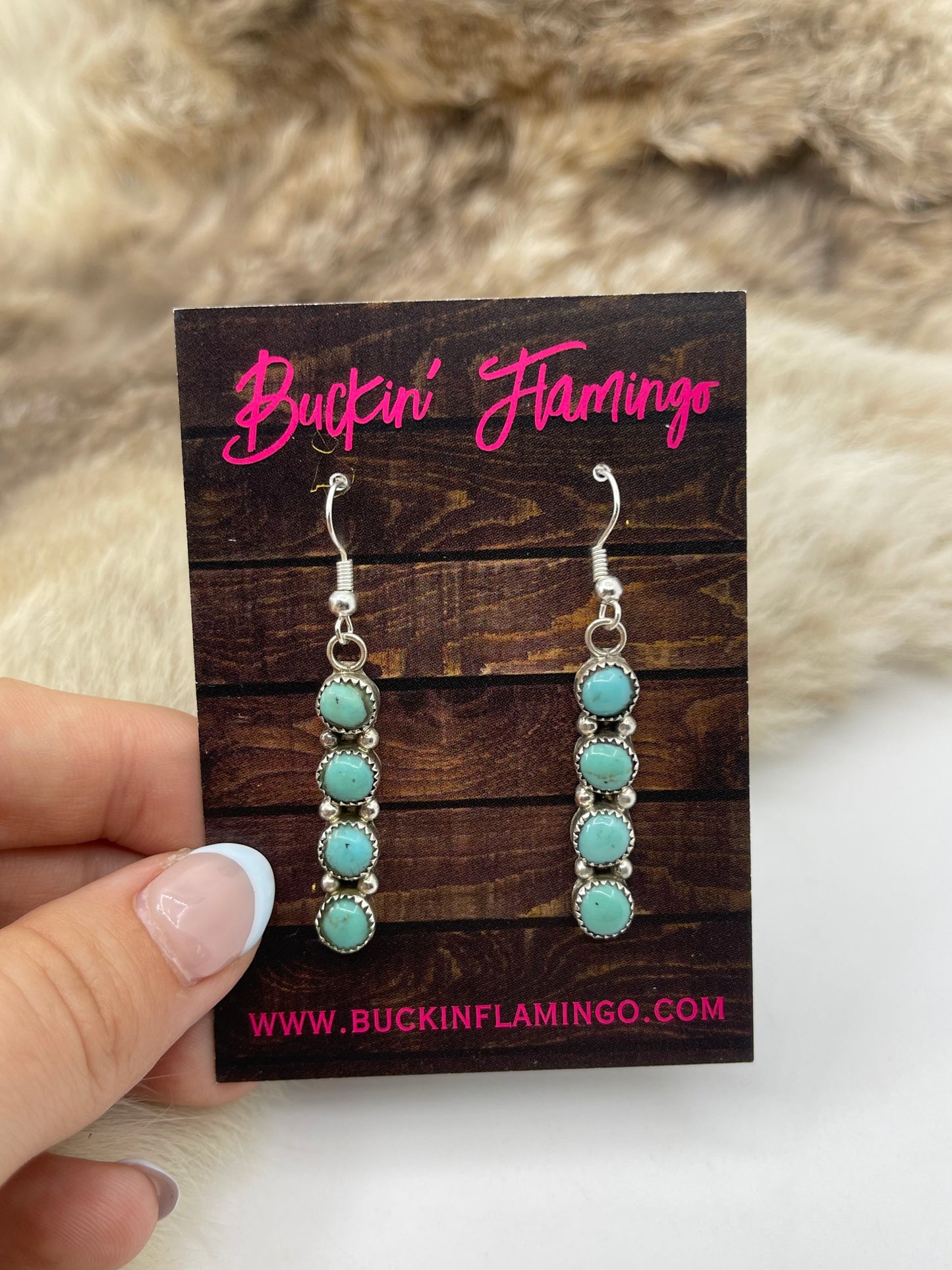 4 STONE KINGMAN TURQUOISE DANGLE EARRINGS BY MAXINE RAMIREZ, NAVAJO