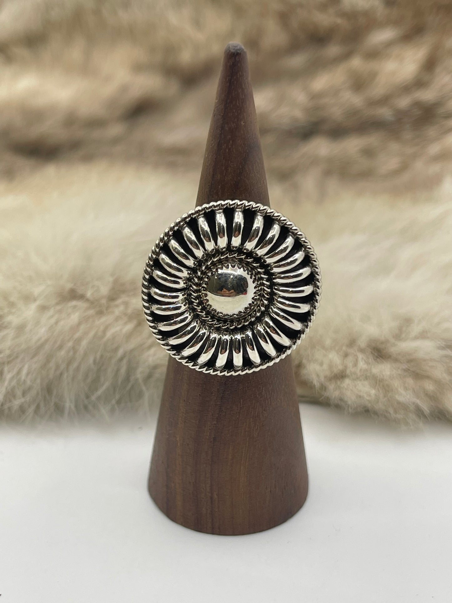6.0 Ribbed Melon Style Ring by Thomas Charley, Navajo