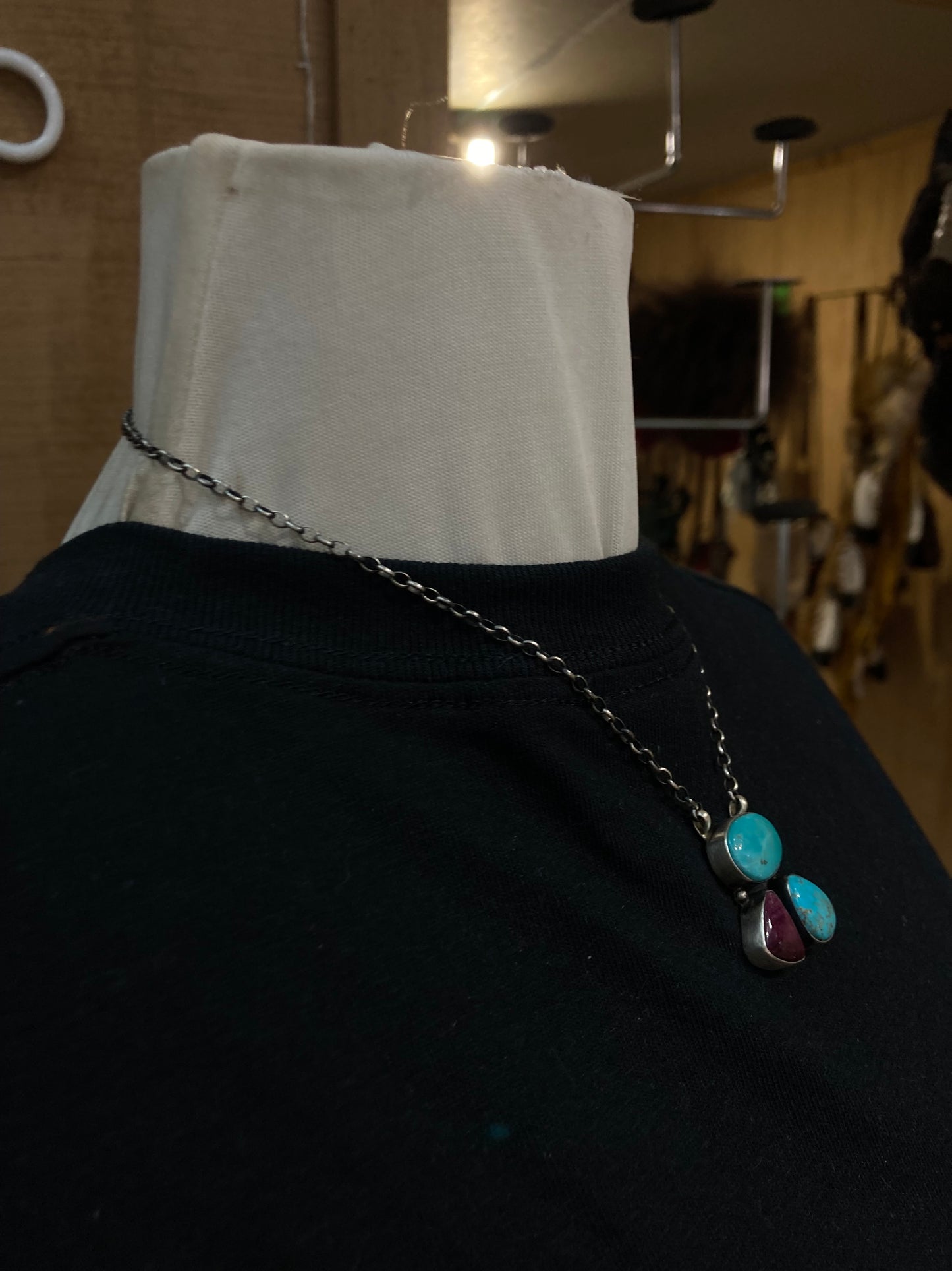 16" 3 Stone Purple Spiny Oyster and Kingman Turquoise by Donovan Skeet, Navajo