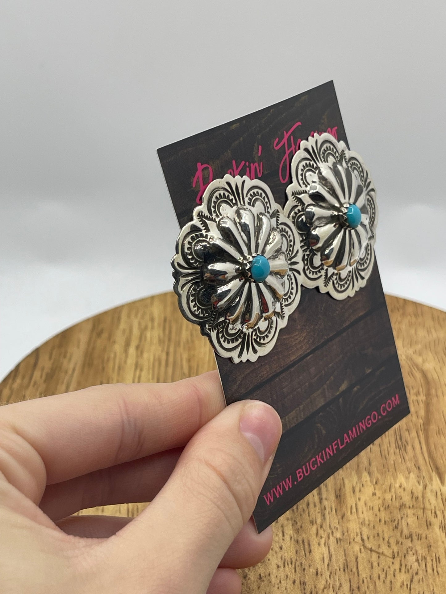 Concho Turquoise Post Earrings by Genevieve Blackgoat, Navajo