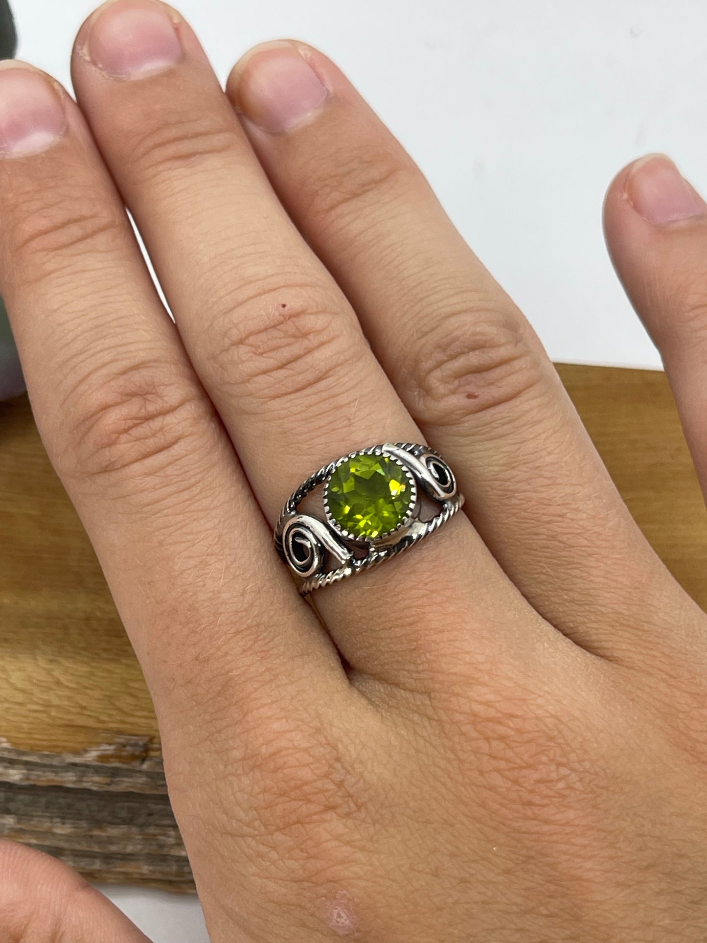 5.0 Peridot Round Ring by Bucky Belin, Navajo