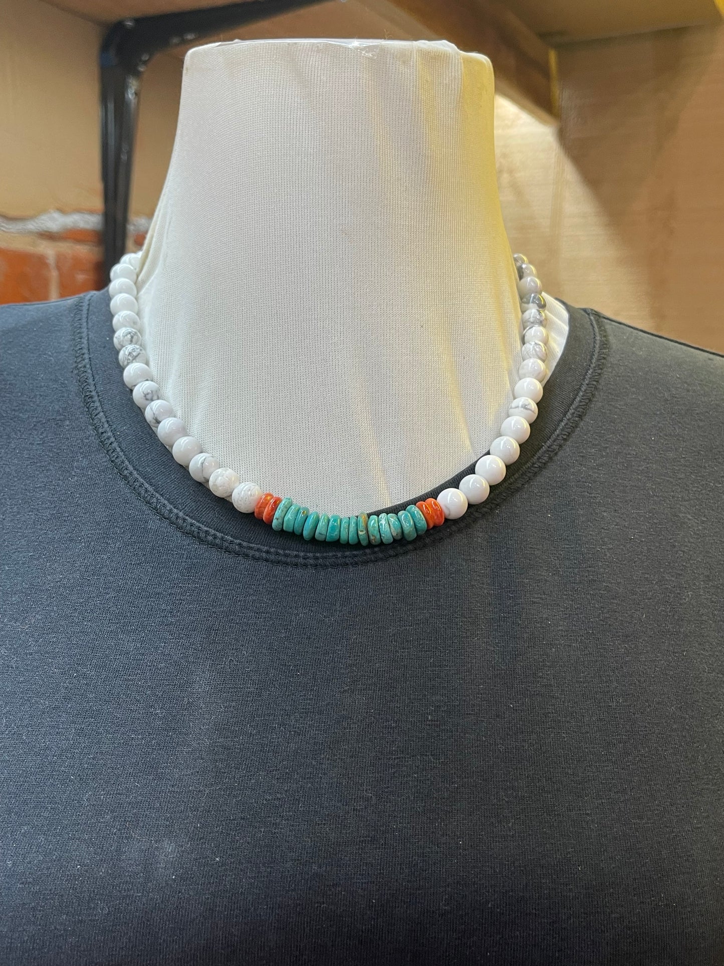 Howlite Turquoise and Spiny Necklace