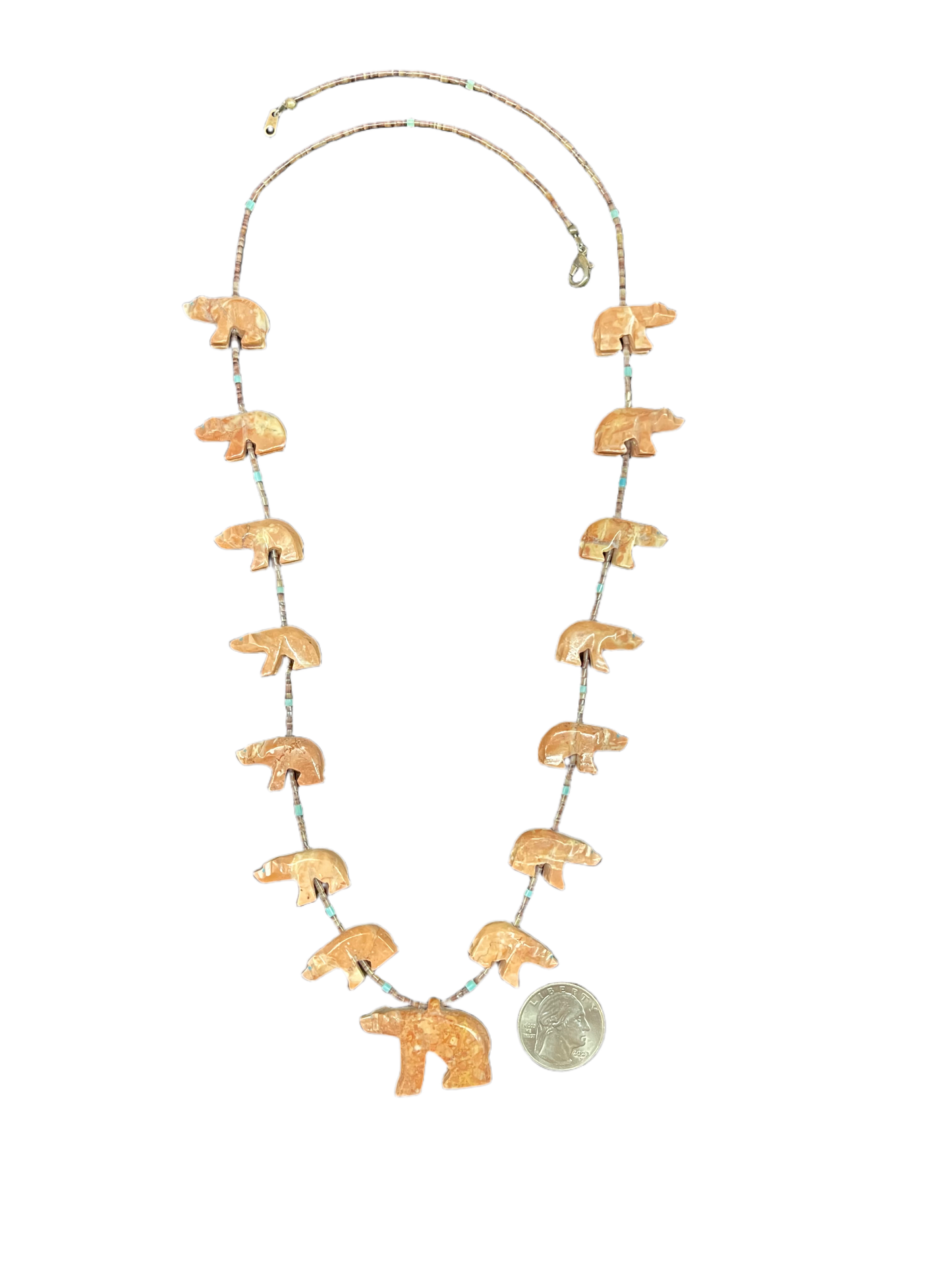 Bears with Turquoise Painted Eyes Fetish Necklace by Deloris Nieto, Santo Domingo