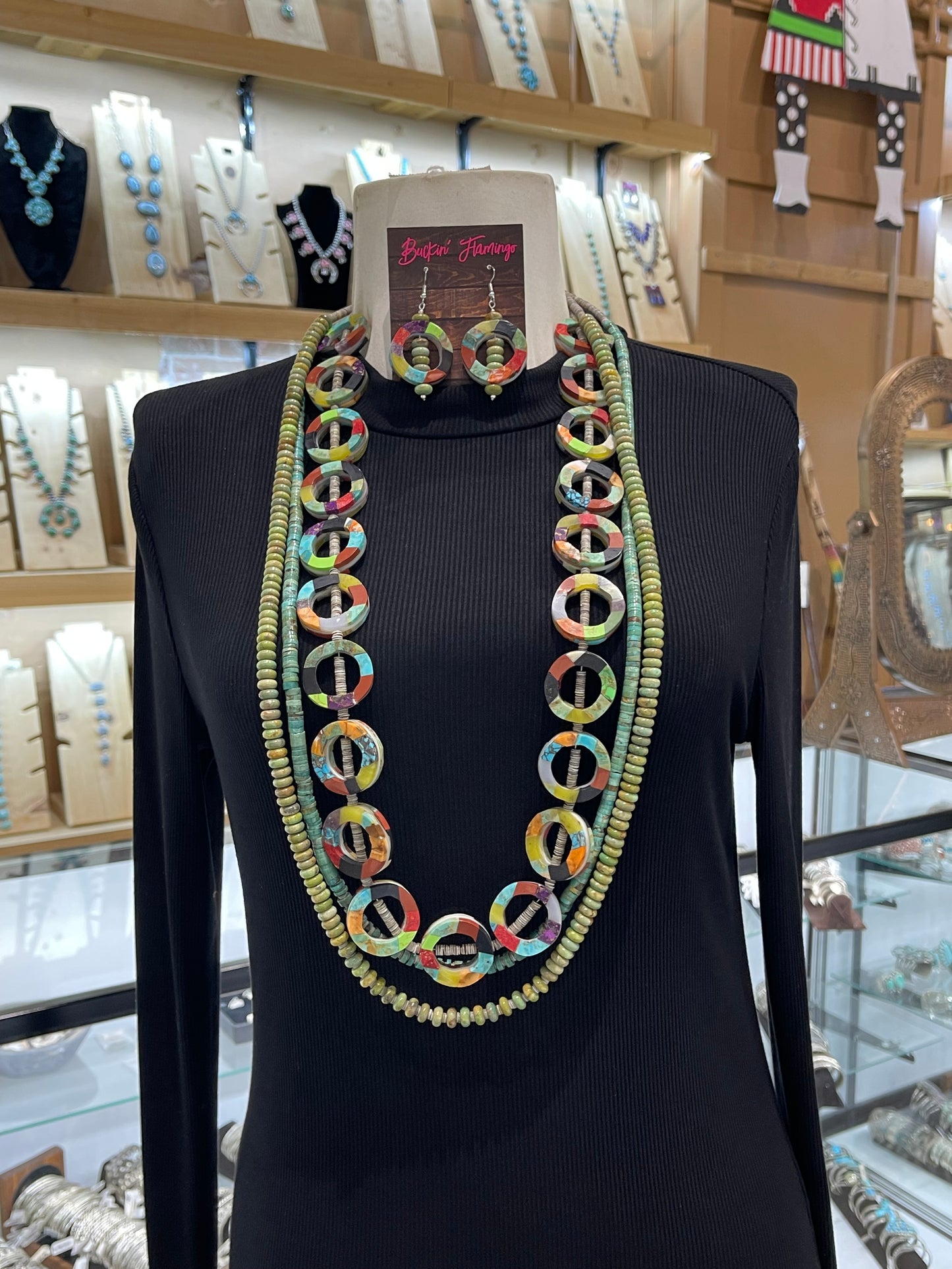 38" 3 Strand Turquoise Necklace and Earring Set