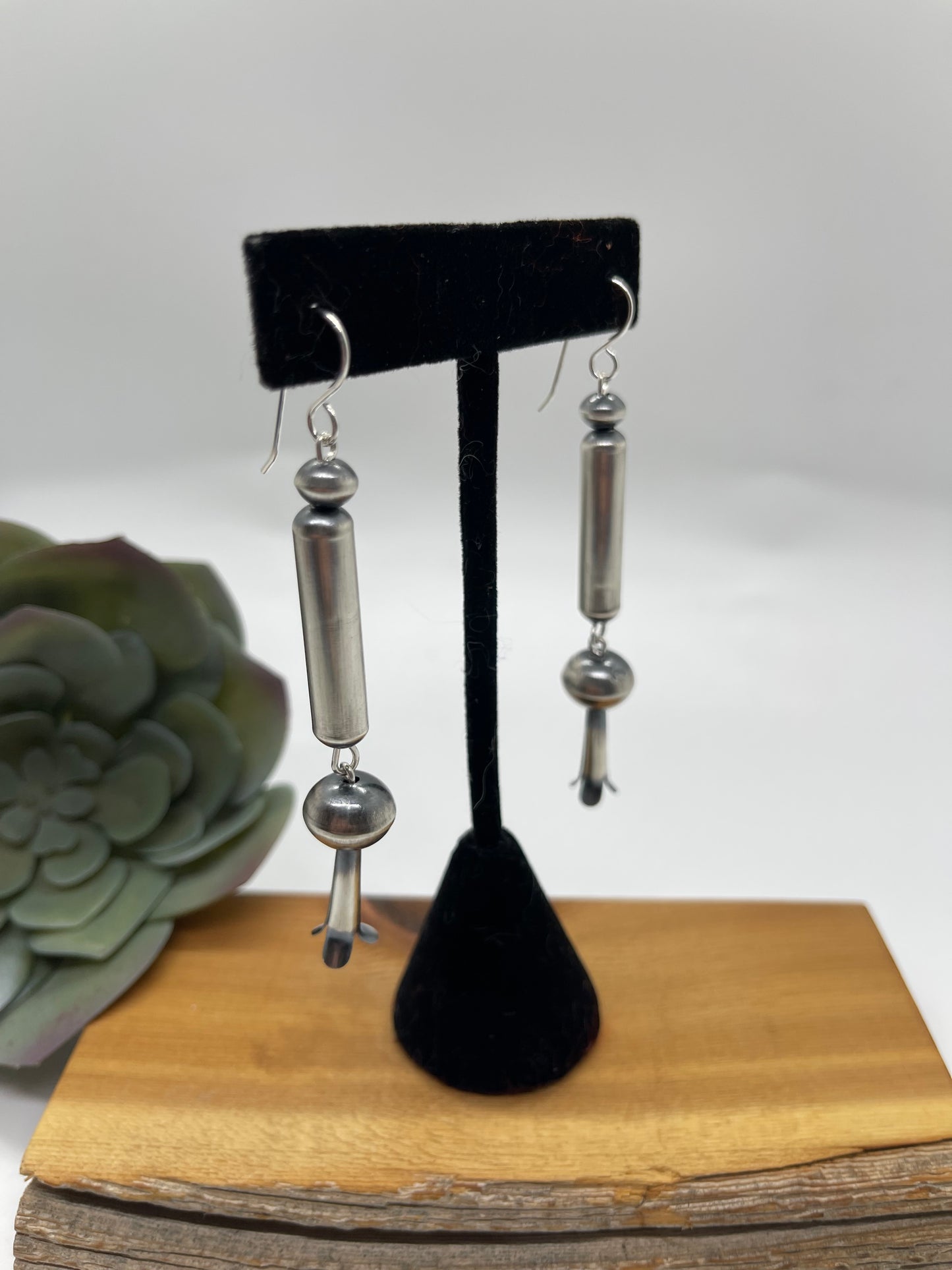 3" Handmade Navajo Pearl Pill Bead Blossom Dangle Earrings by Tonisha Haley, Navajo