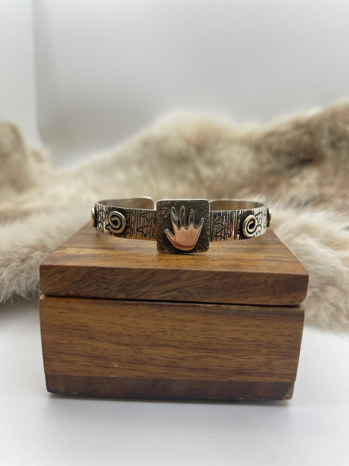 6"-7" Mini Hand Petroglyph Cuff by Alex Sanchez, Navajo