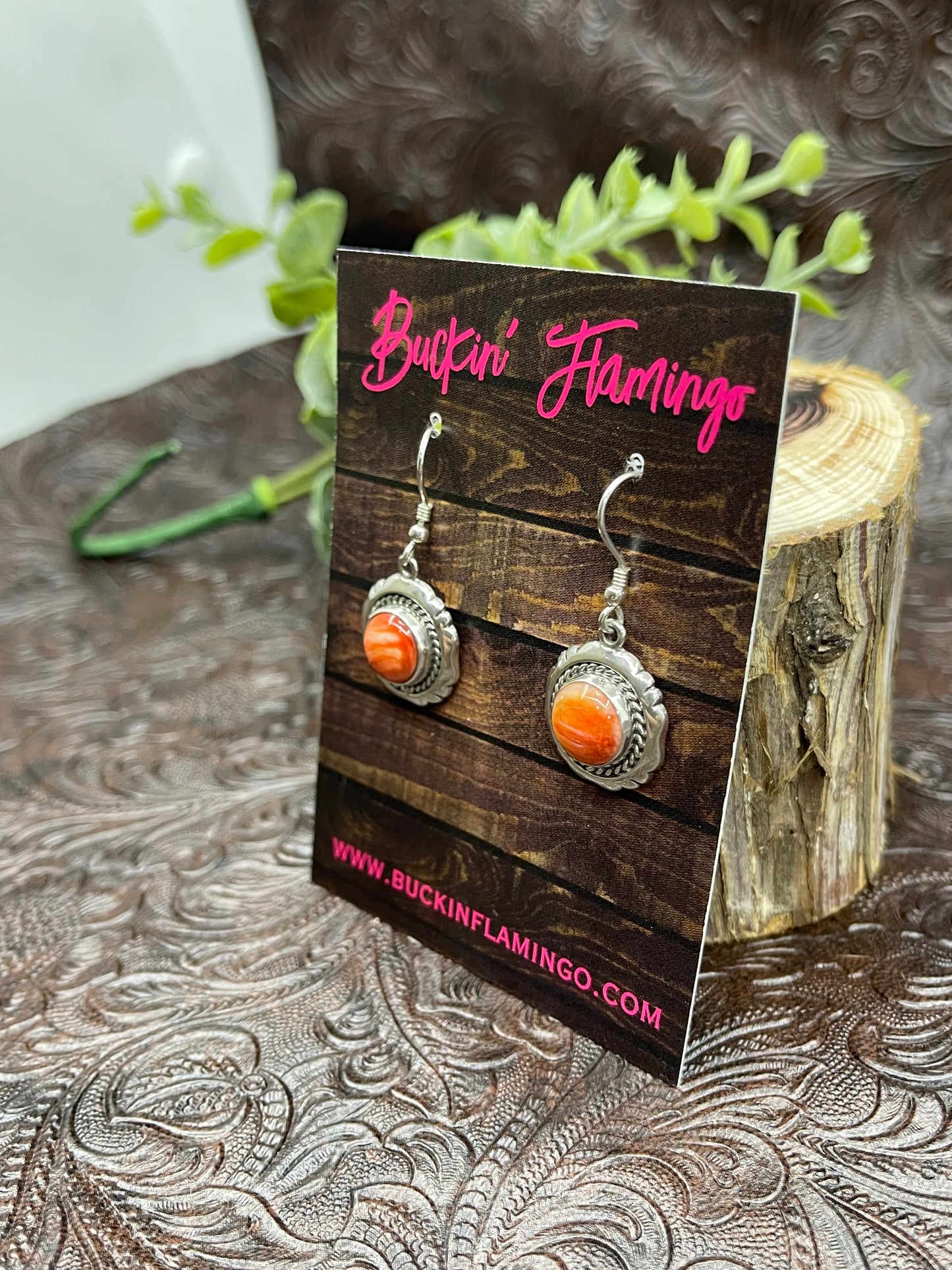 Round Dangly Red Spiny Oyster Earrings
