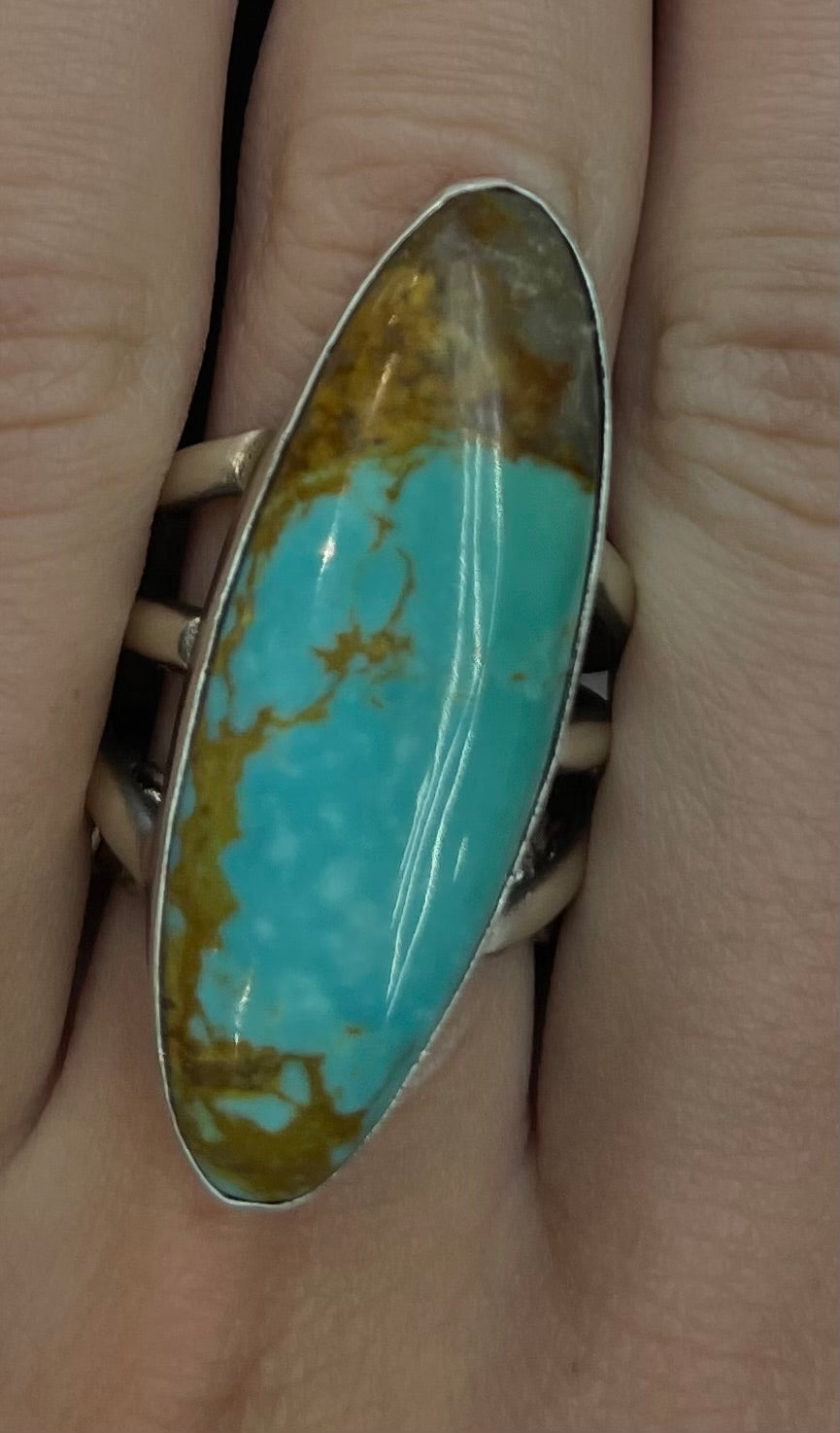8.5 Boulder Ribbon Turquoise Oval Ring by Alfred Martinez, Navajo