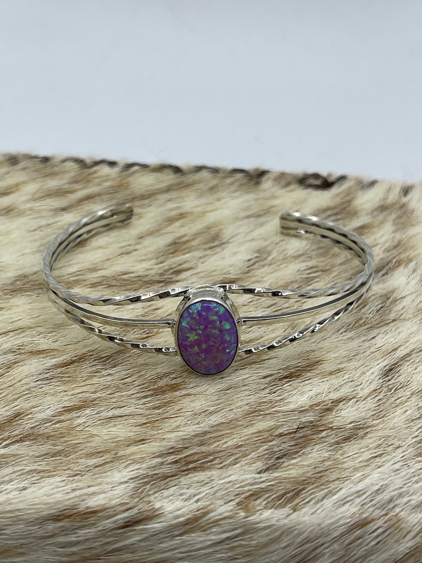 5 1/2"-7" Pink Opal Cuff by Alice Sanders, Navajo