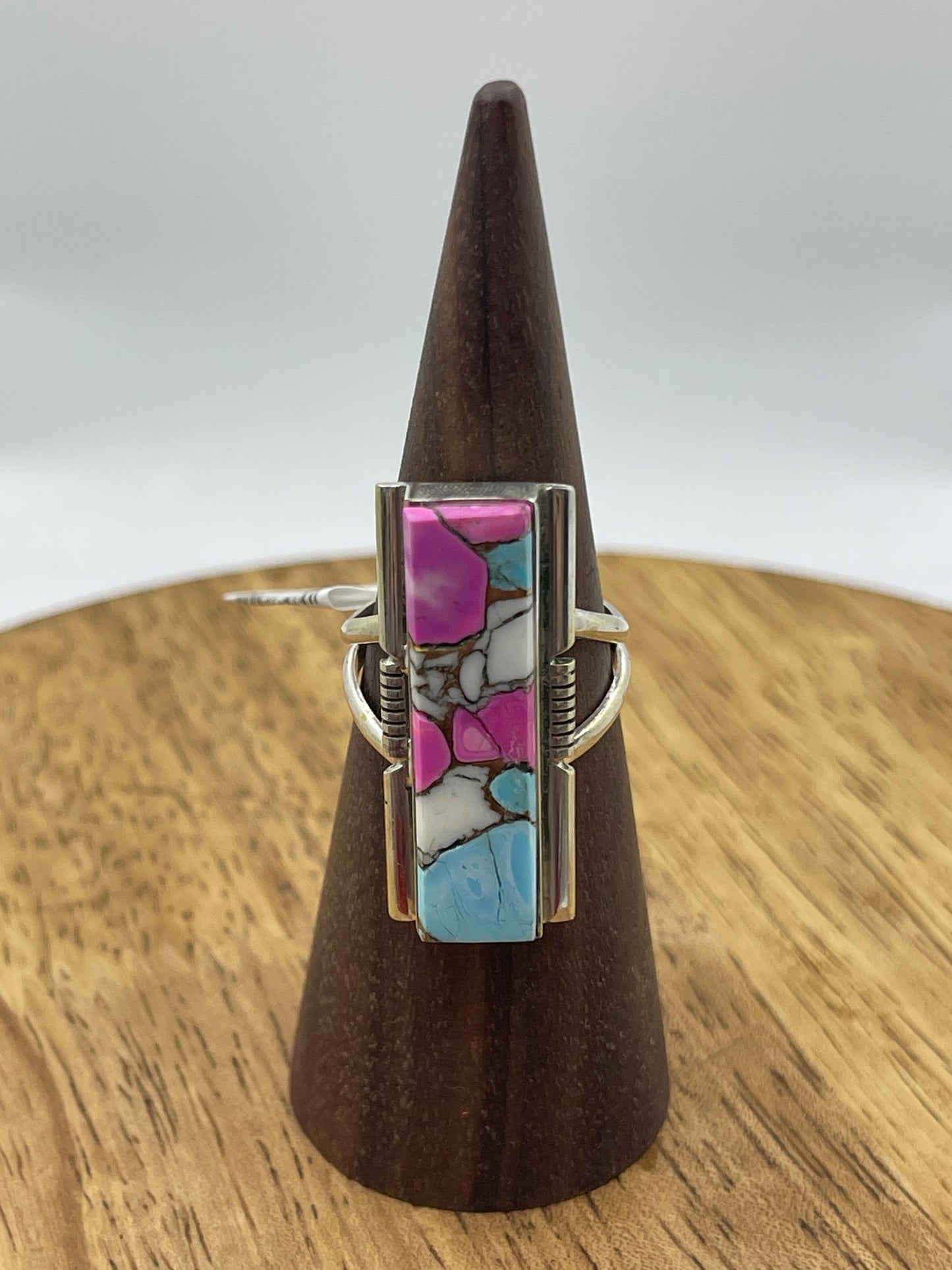 LOT 28 B 1/4 7.0 Cotton Candy Bar Ring by Steve Francisco, Navajo