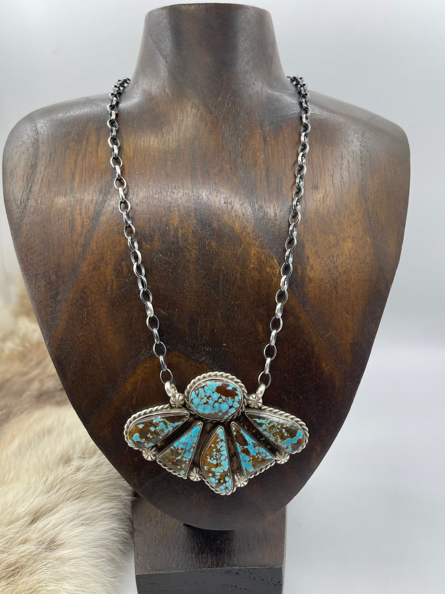 19" #8 Turquoise Half Cluster Necklace by Augustine Largo, Navajo