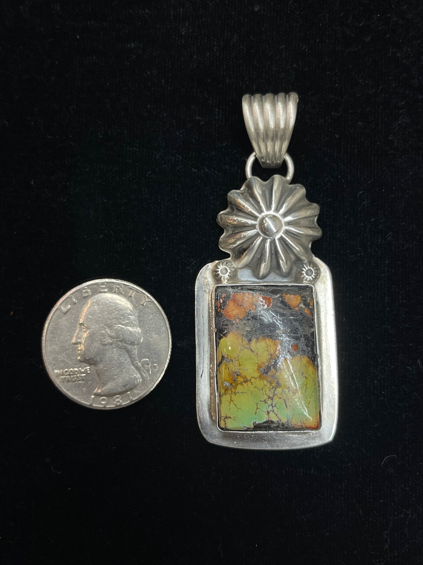 7.3mm Bale Blackjack Turquoise Pendant by Ned Nez, Navajo