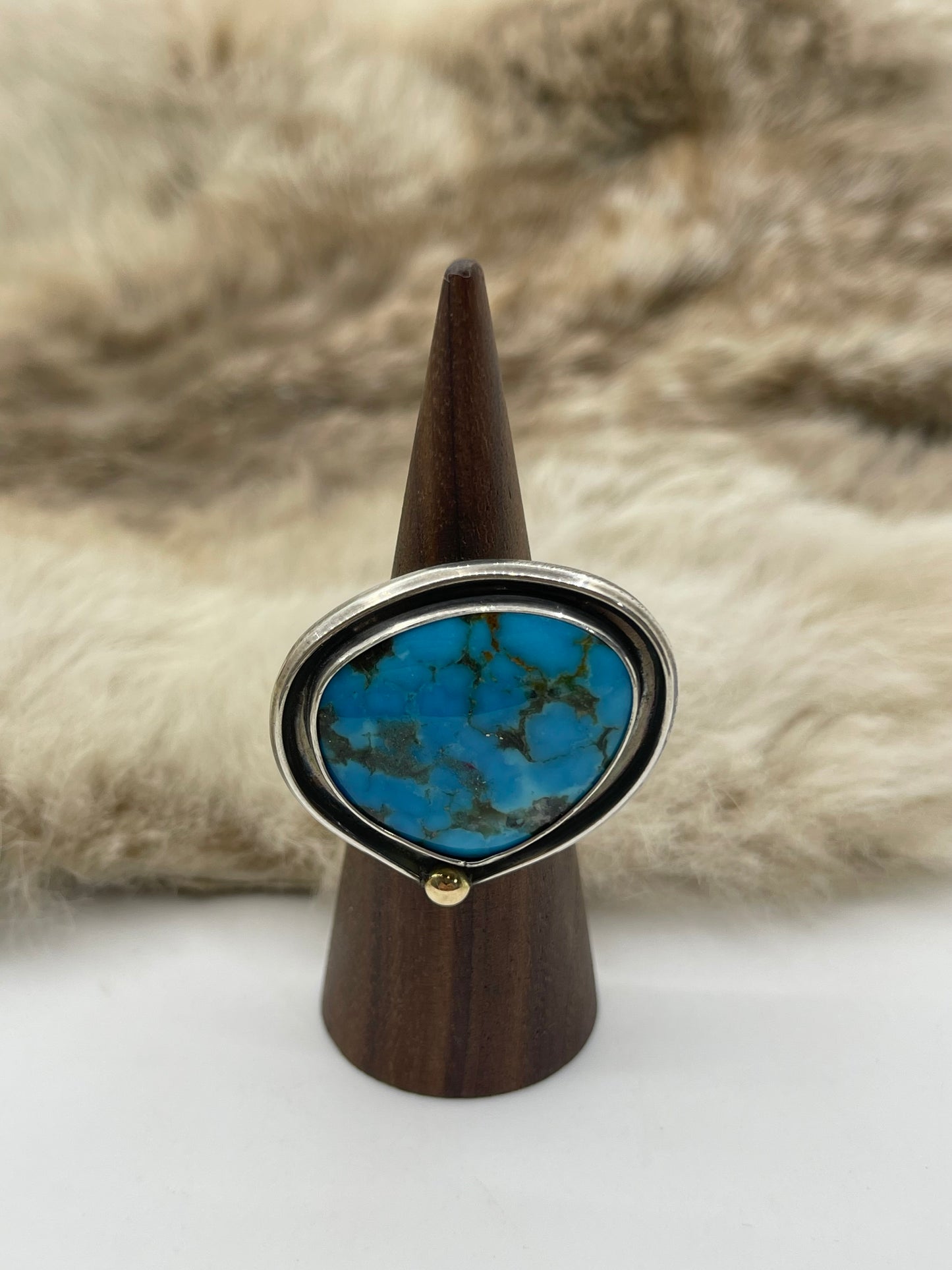 Bad Bronc Adjustable (Up To 10.0) Ring with Arizona Turquoise & 14k Gold Ball by Bad Bronc