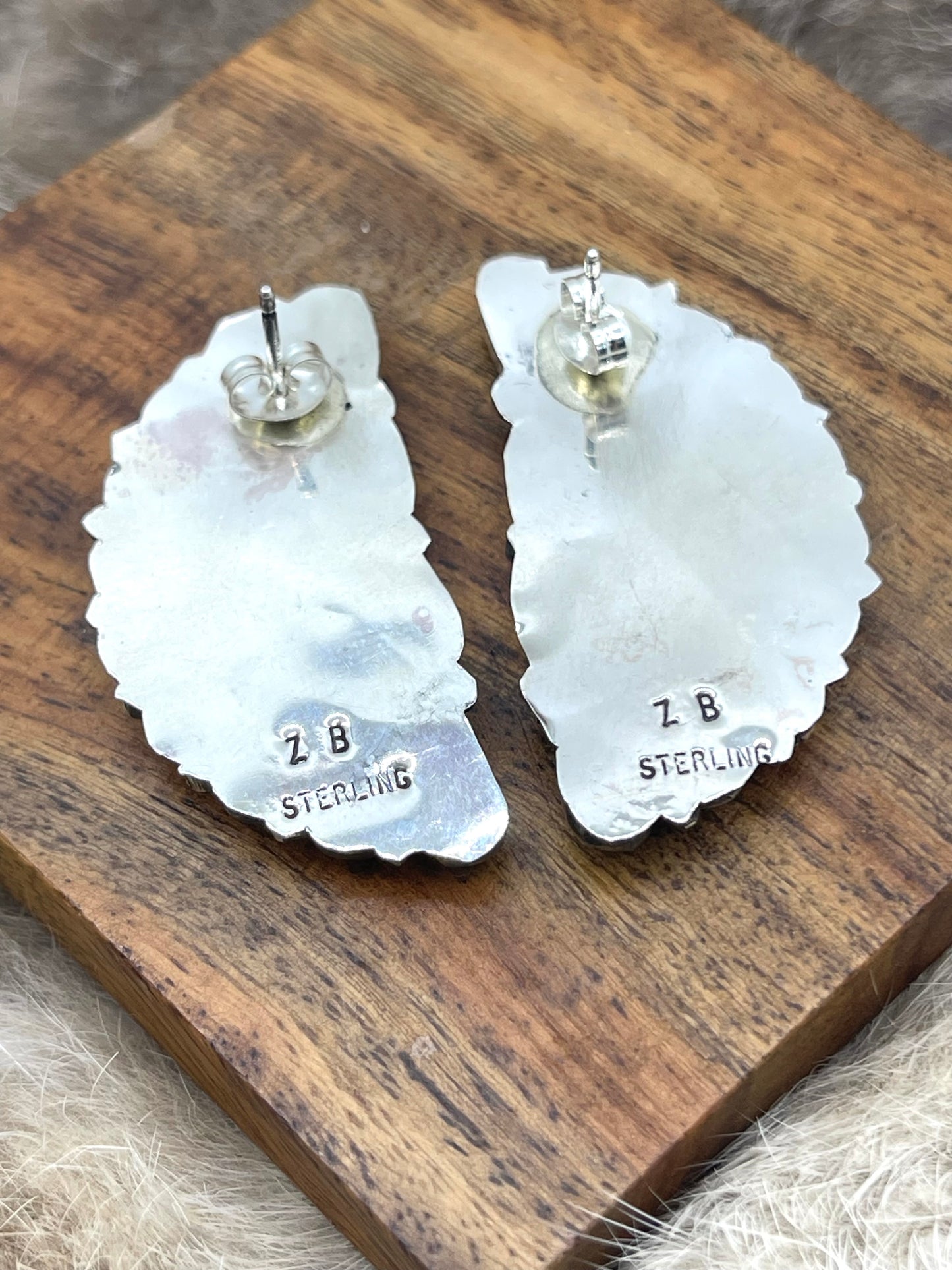 Kingman Turquoise Half Cluster Earrings by Zeita Begay, Navajo