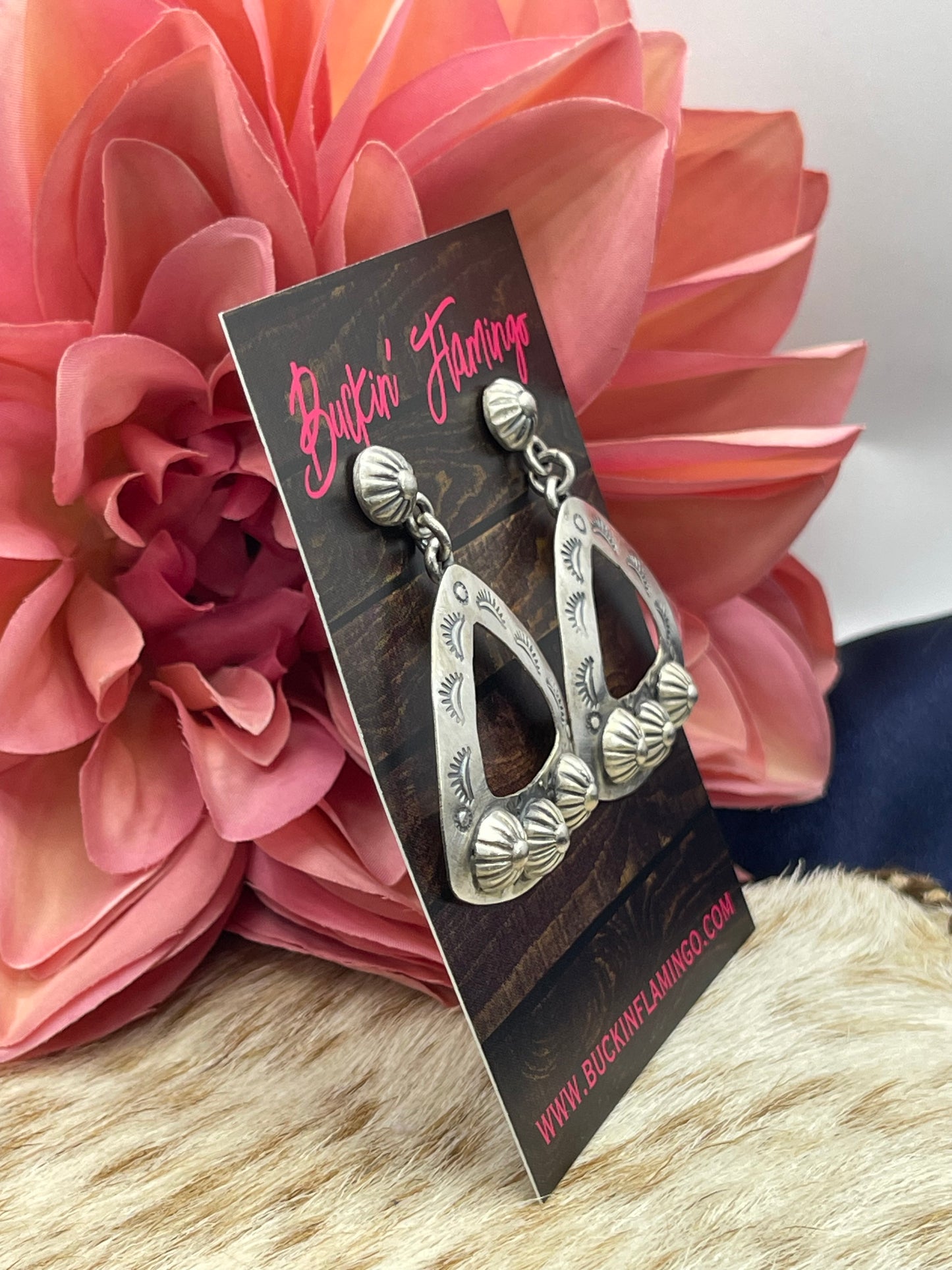Stamped Triangle Concho Dangle Earrings