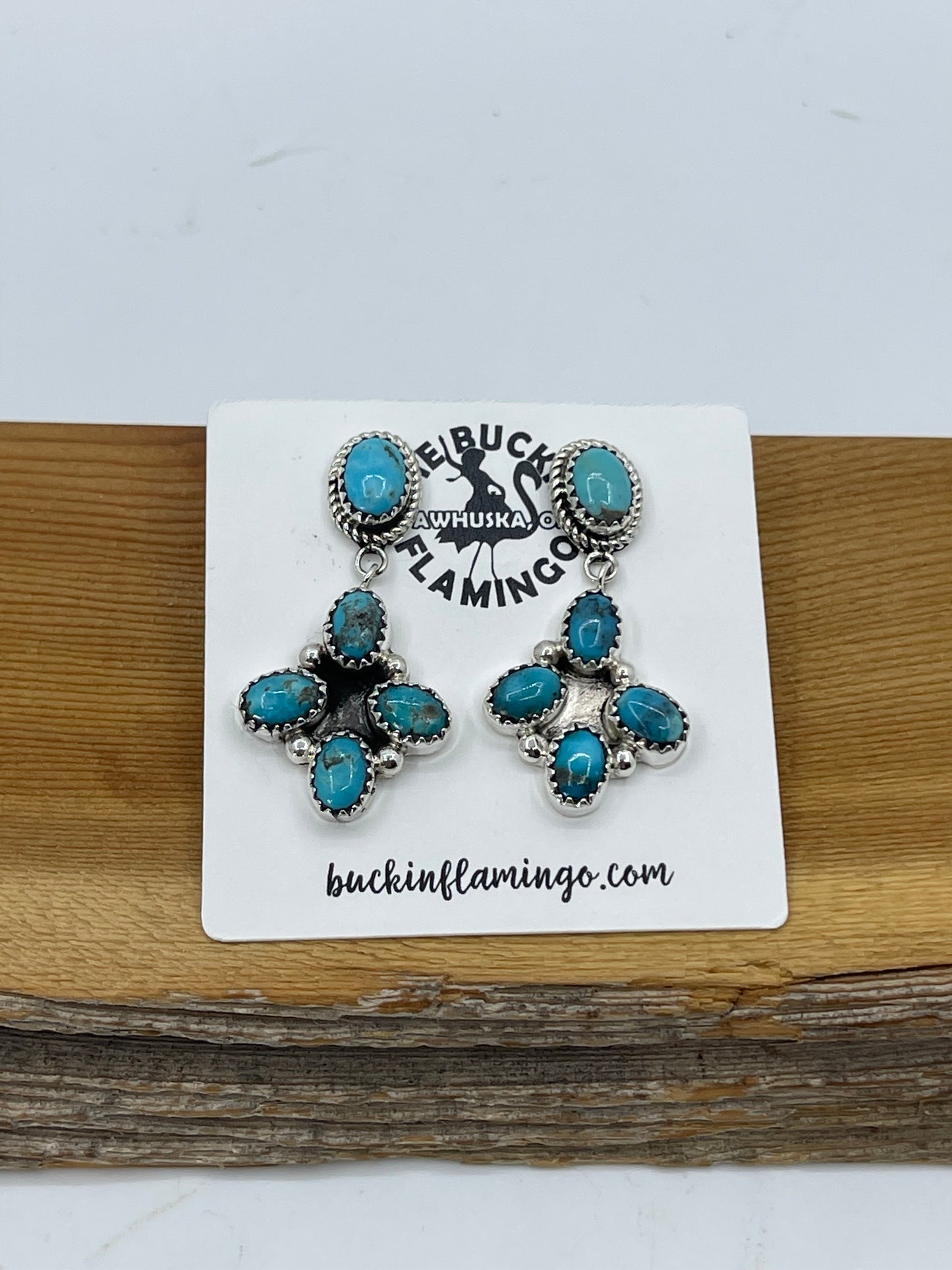 5 Stone Turquoise Post Dangle Earrings by Vernon Tsosie, Navajo