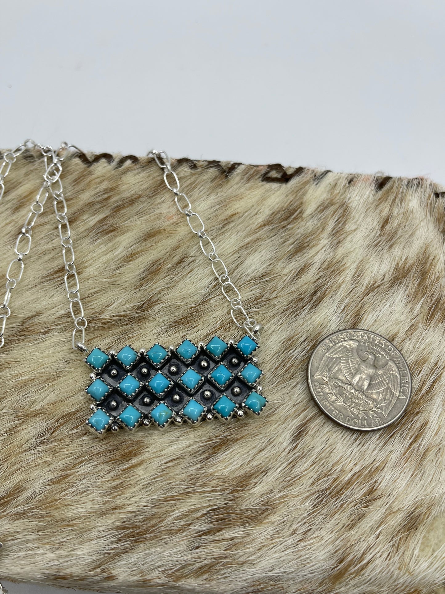 16" 18 Stone Turquoise Bar Necklace by Verley Betone, Navajo