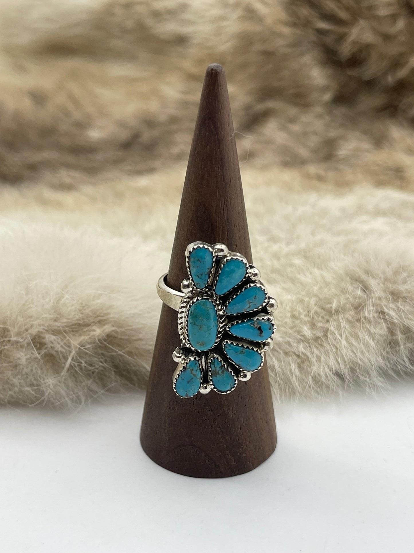 Adjustable 7.0-11.0 Blue Turquoise Half Cluster Ring by Alicia Wilson, Navajo
