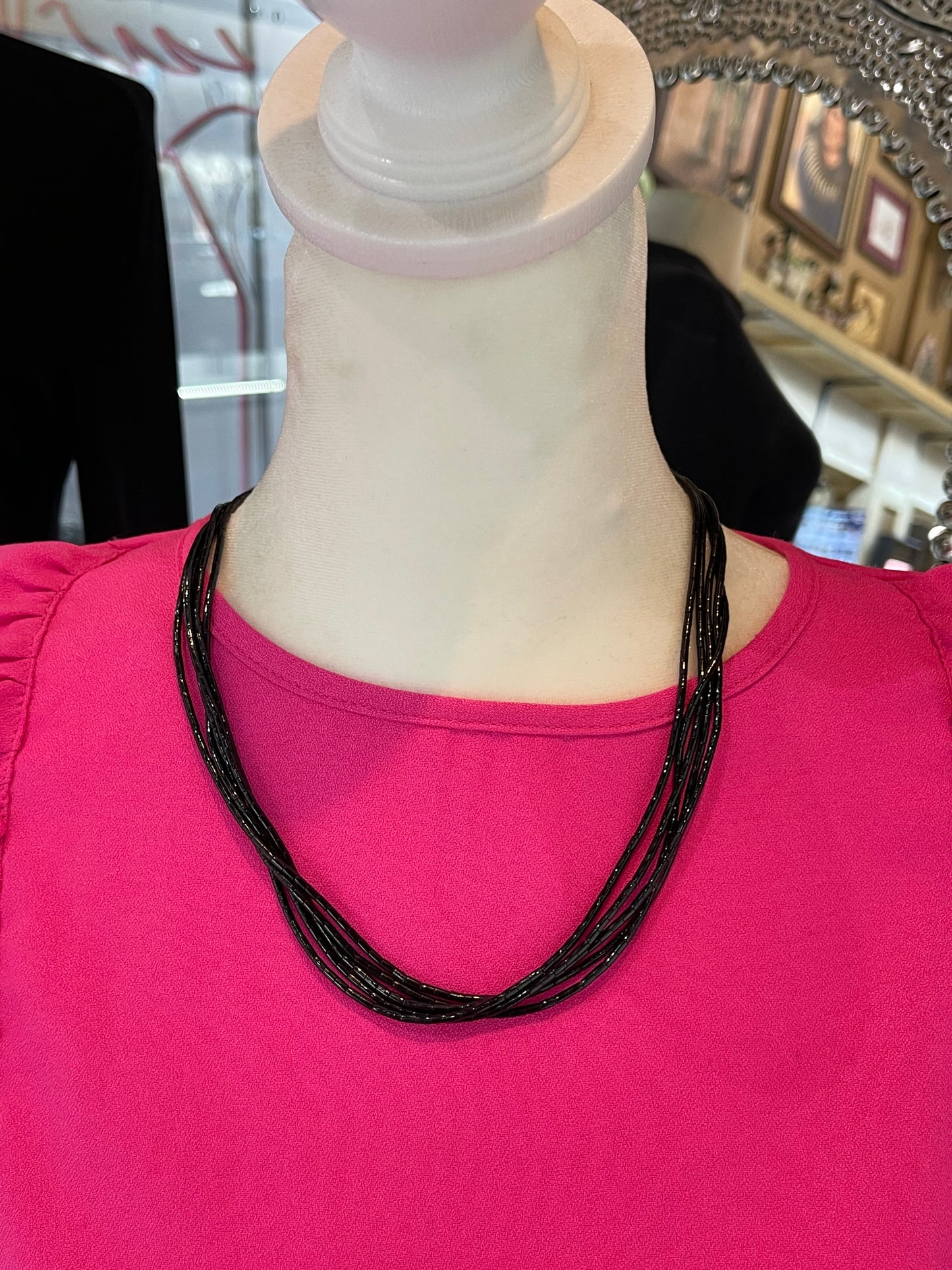 20" 5 Strand +1 Extender Black Onyx Necklace