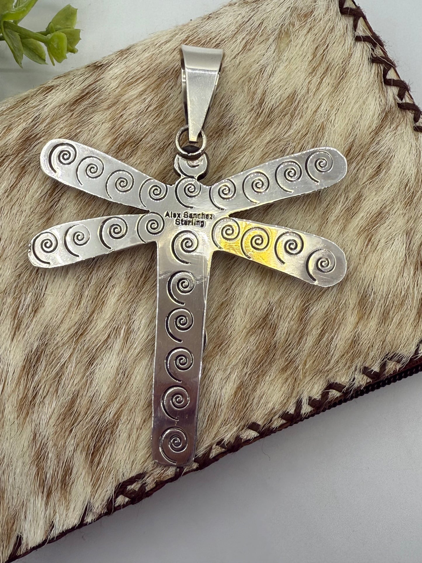 DragonFly Pendant with Sonoran Gold Turquoise by Alex Sanchez, Navajo