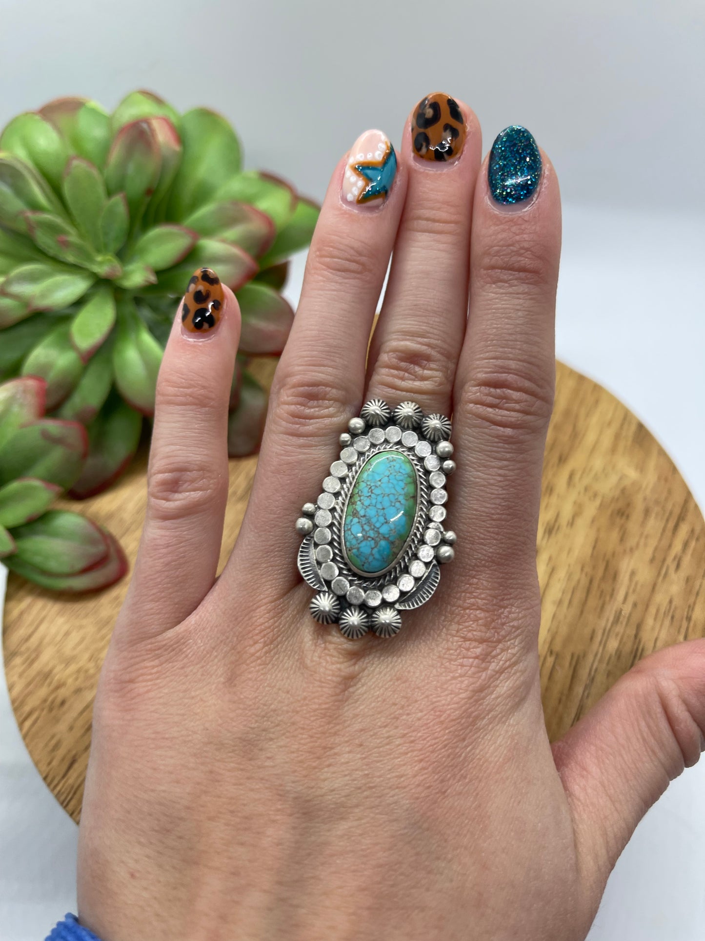 8.5 Sonoran Gold Turquoise Oval Ring by Tom Lewis, Navajo