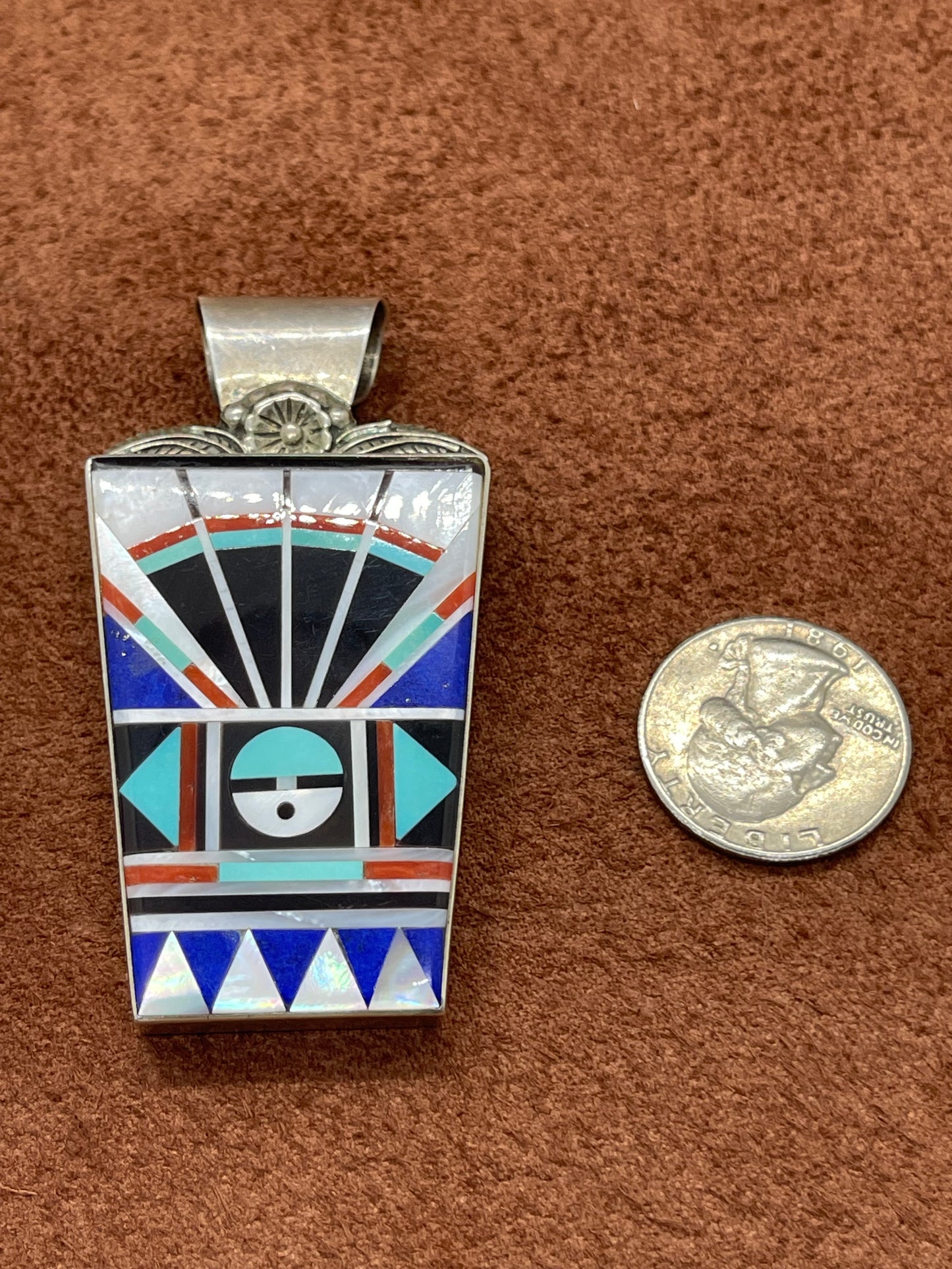 Multi Stone Inlay Pendant with an 8.4mm Bale by Rick and Lucy Vacit, Zuni