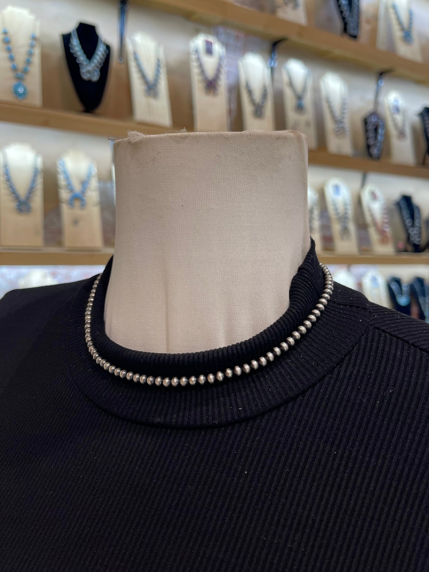 16” 4mm Navajo Style Pearls Strung by Louise Joe, Navajo