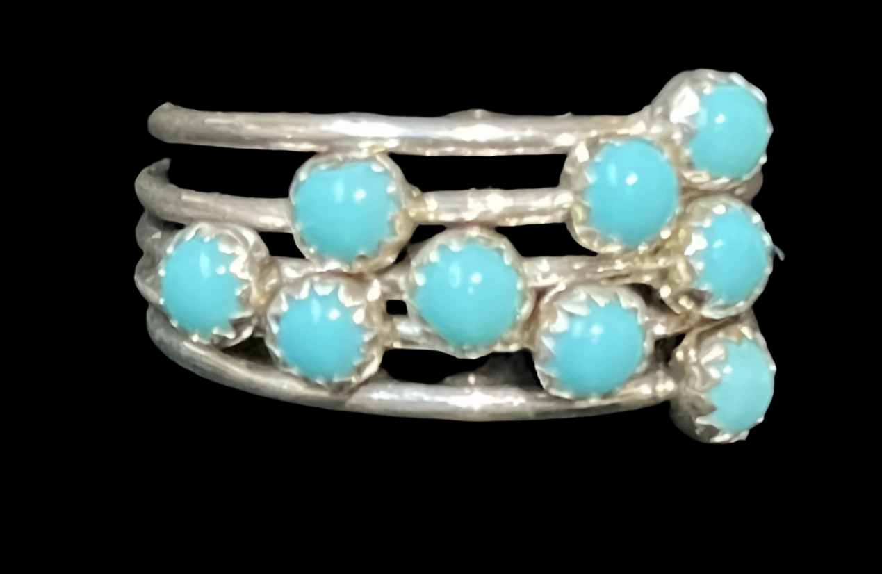 5.0 Cluster Turquoise Ring by Dorothy Yazzie, Navajo