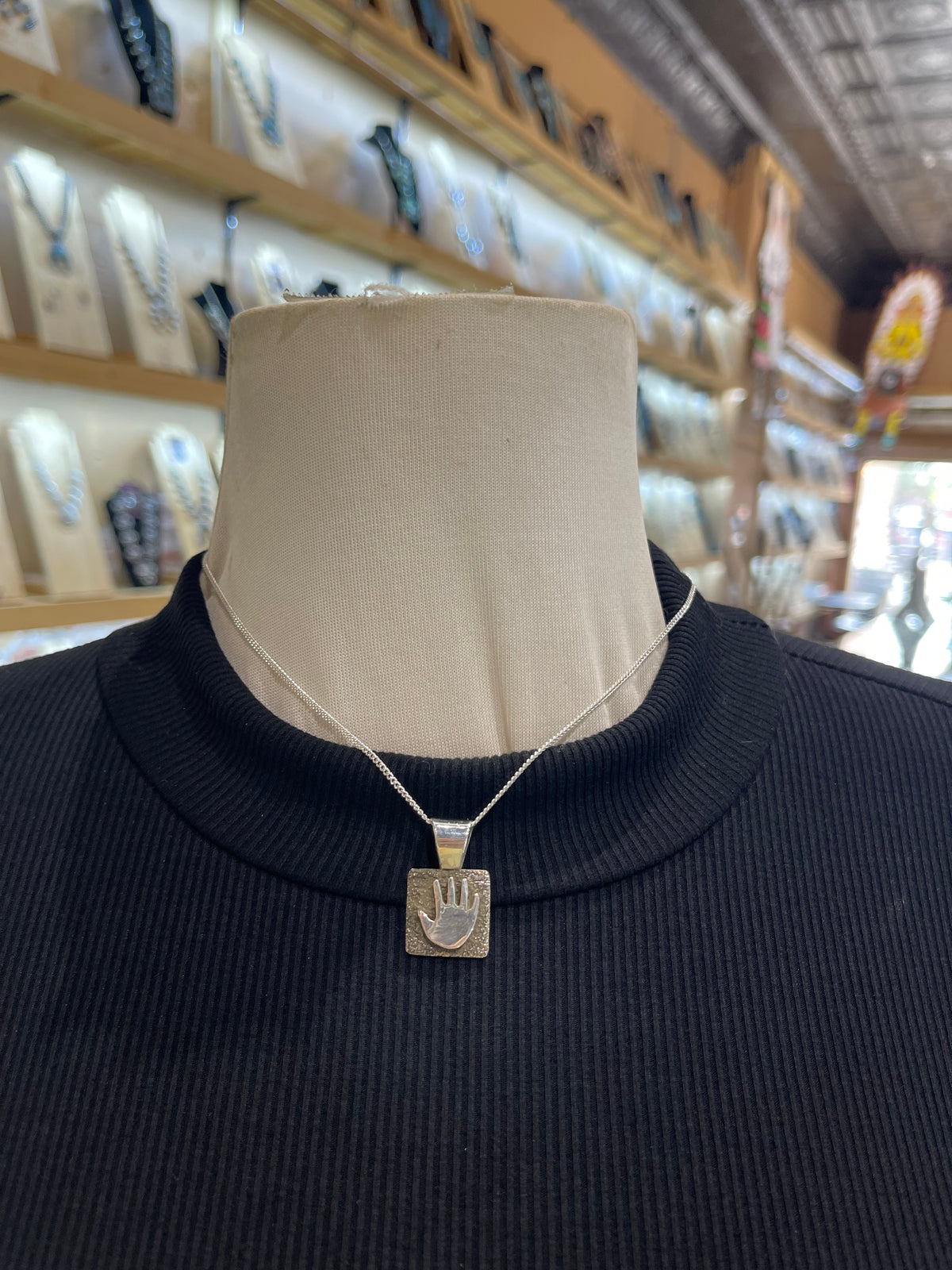 5.3mm Bale Mini Hand Pendant on 16" Chain by Alex Sanchez, Navajo