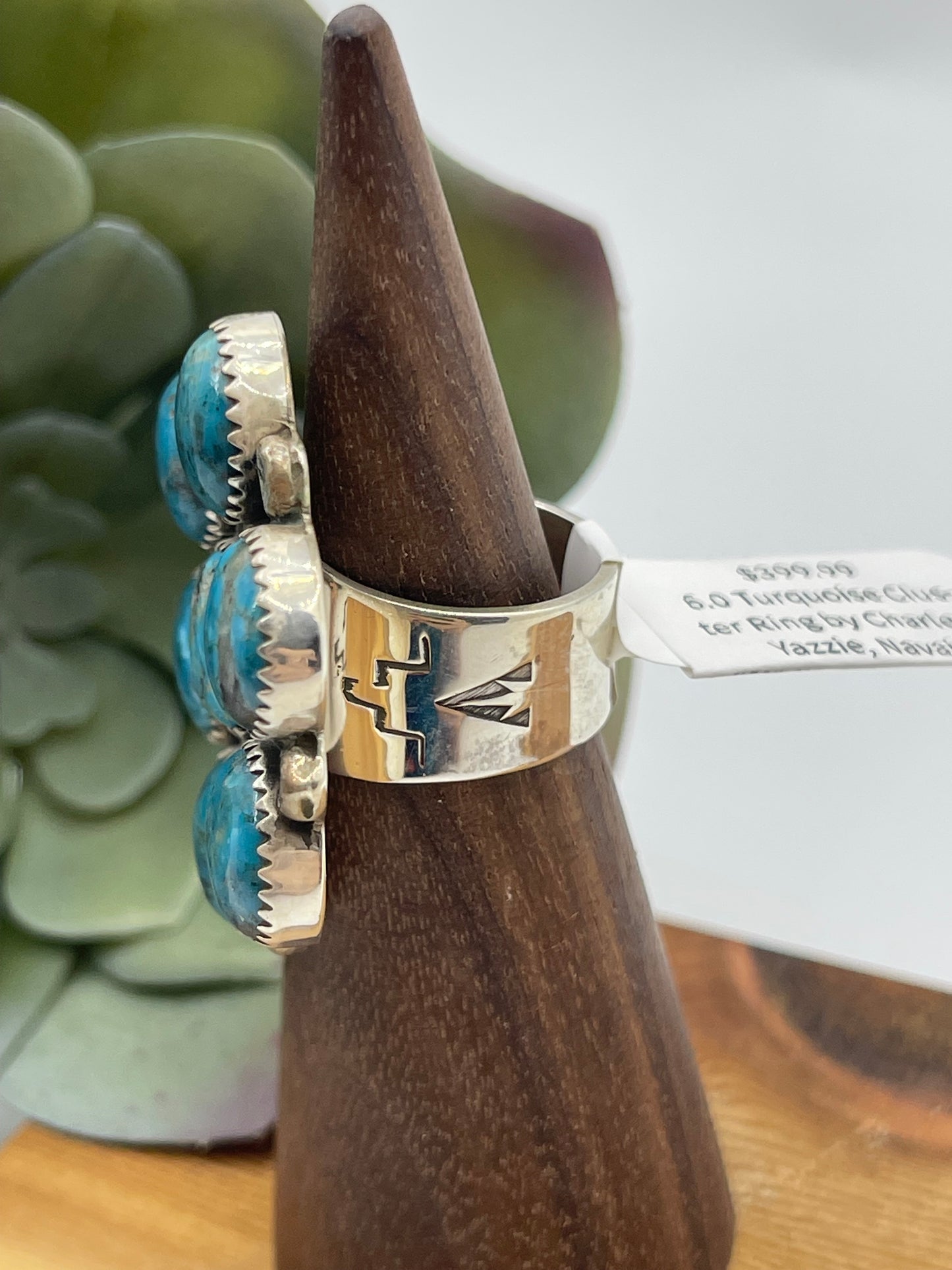 7.0 Turquoise Cluster Ring by Charlene Yazzie, Navajo