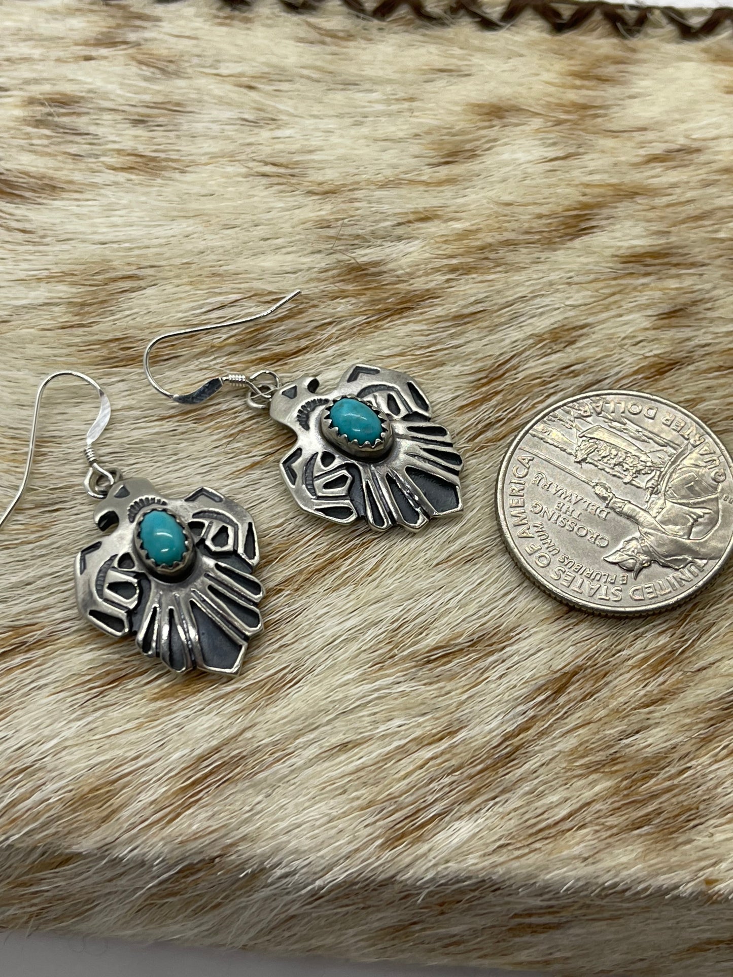 Turquoise Thunderbird Dangle Earrings by Paige Gordon, Navajo