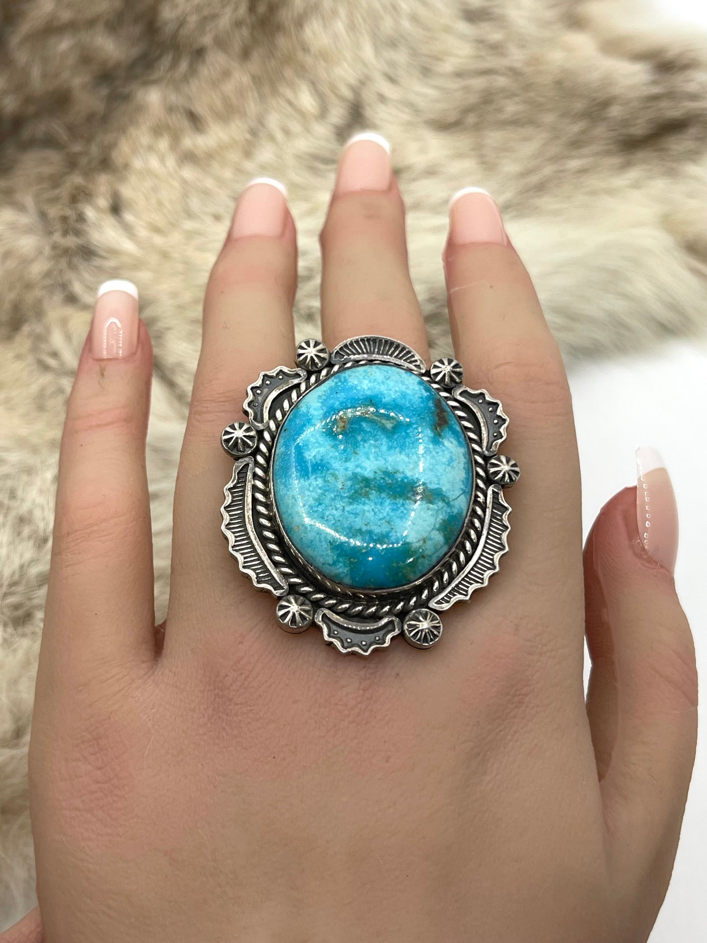 7.0 Oval Turquoise Ring by Harold Joe, Navajo