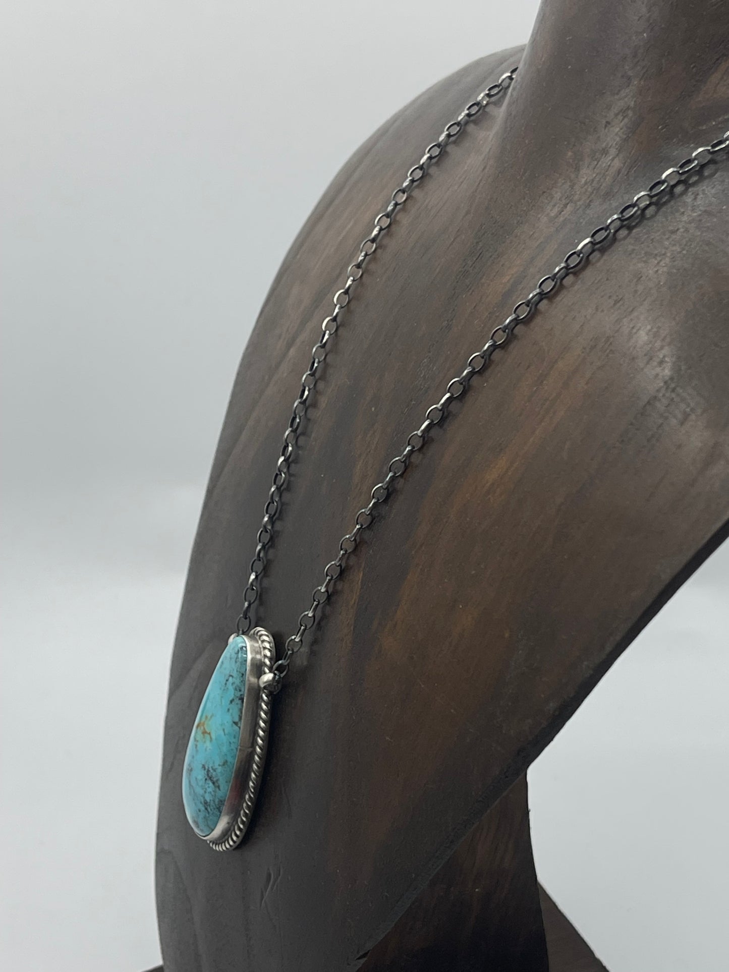 16" Kingman Turquoise Teardrop Necklace by Johnny Dixon, Navajo (Matrix Varies)