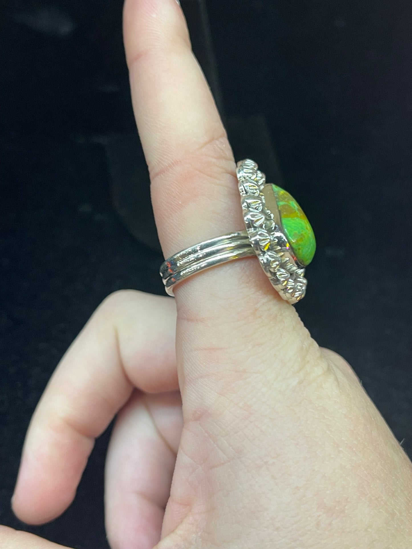 Green Pixie Turquoise Triangle Ring size 9