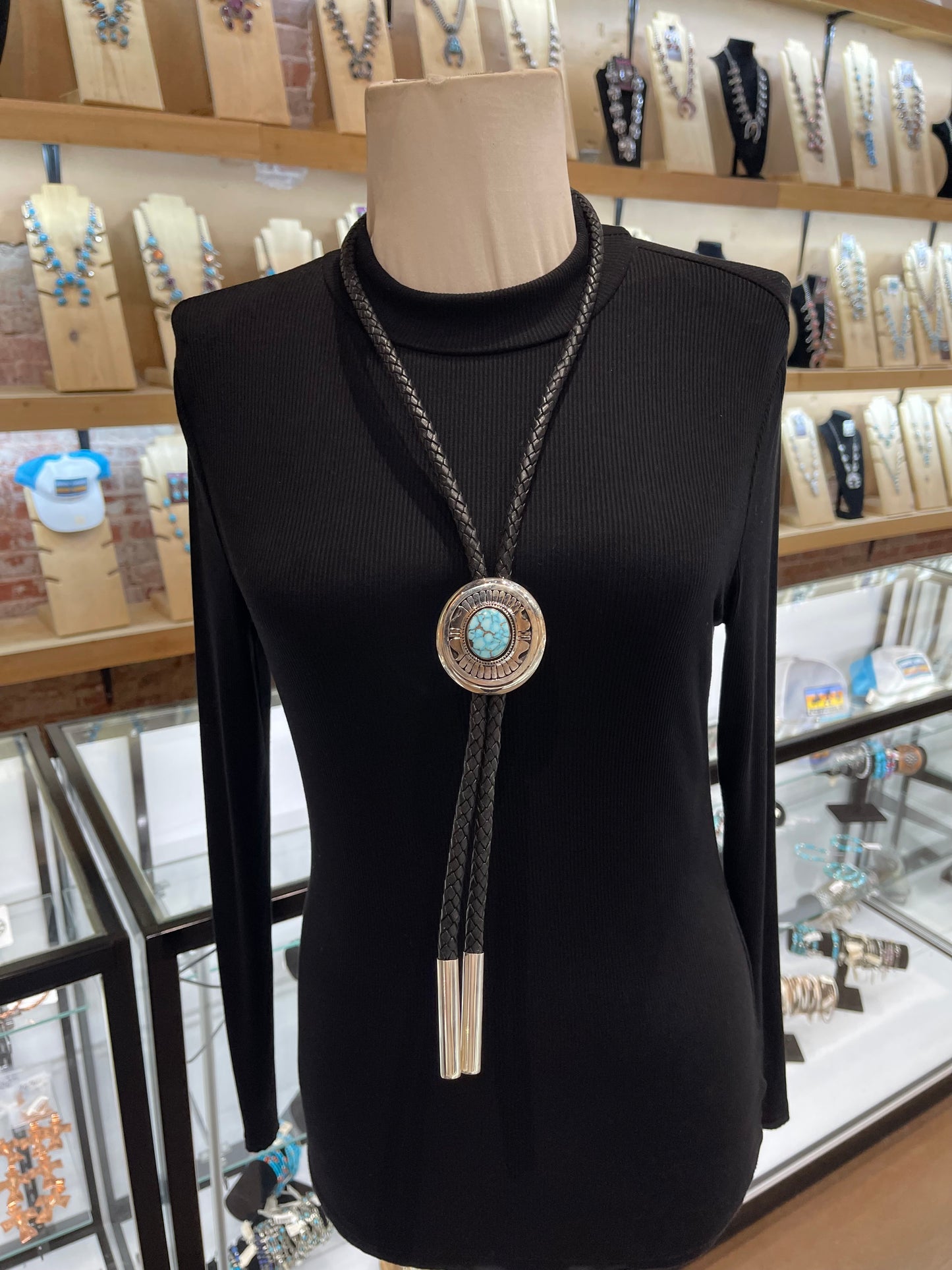 High Grade Kingman Spiderweb Turquoise Bolo by Leonard Nez, Navajo