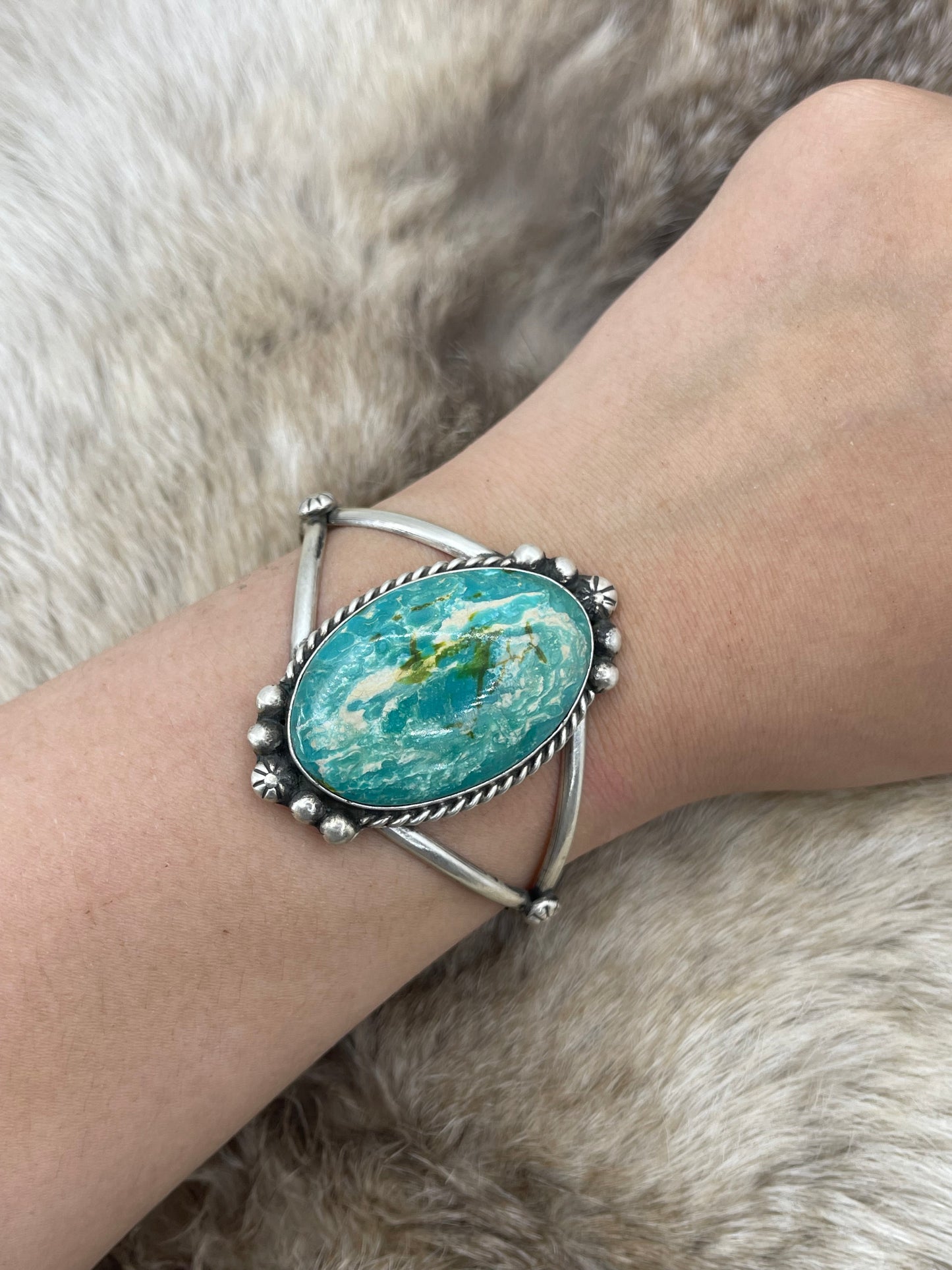 Kingman Turquoise Large Single Stone Cuff by Augustine Largo, Navajo